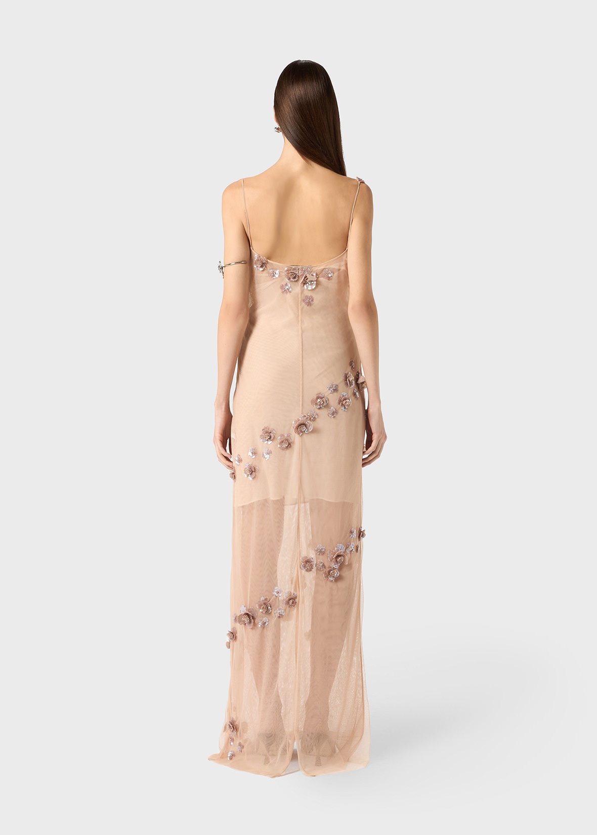 TULLE LONG DRESS WITH HAND EMBROIDERY - 4
