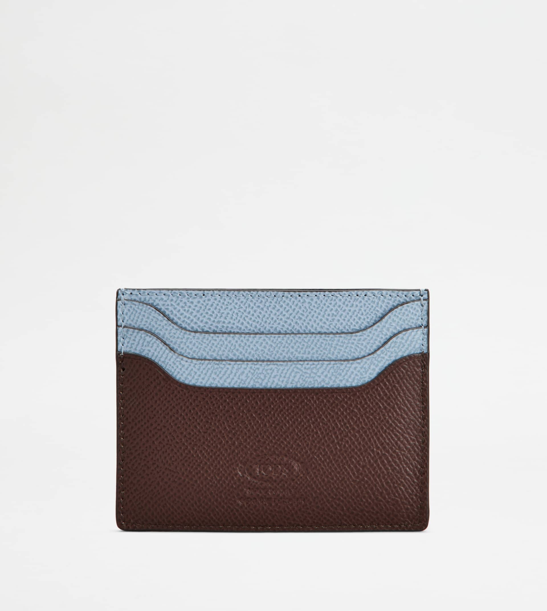 CARD HOLDER IN LEATHER - BROWN, SKY BLUE - 2