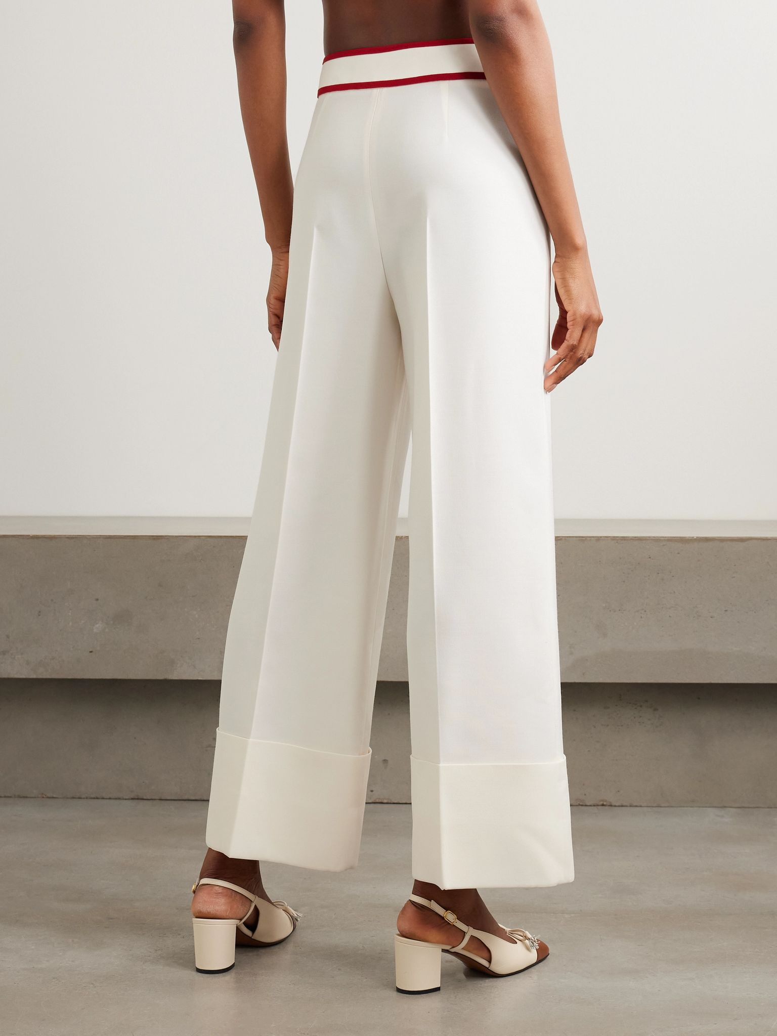 Embellished wool and silk-blend wide-leg pants White - 2