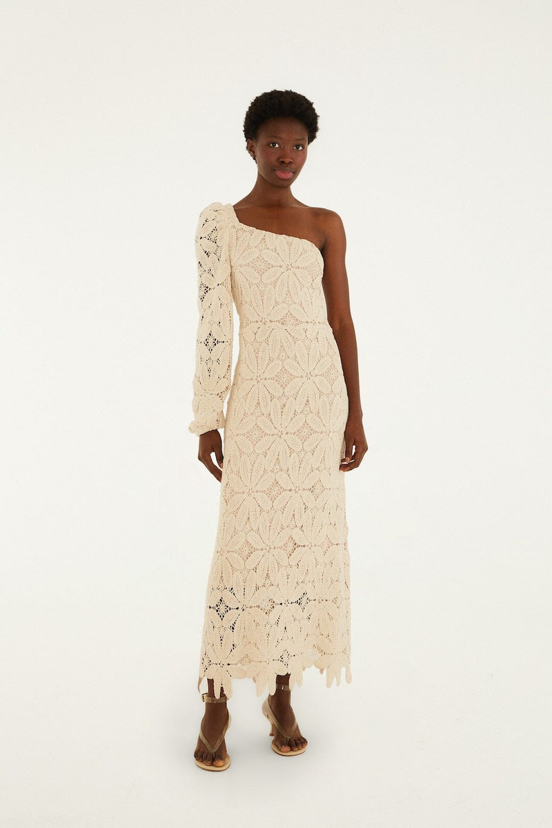 Off-White One-Shoulder Crochet Flower Maxi Dress 1