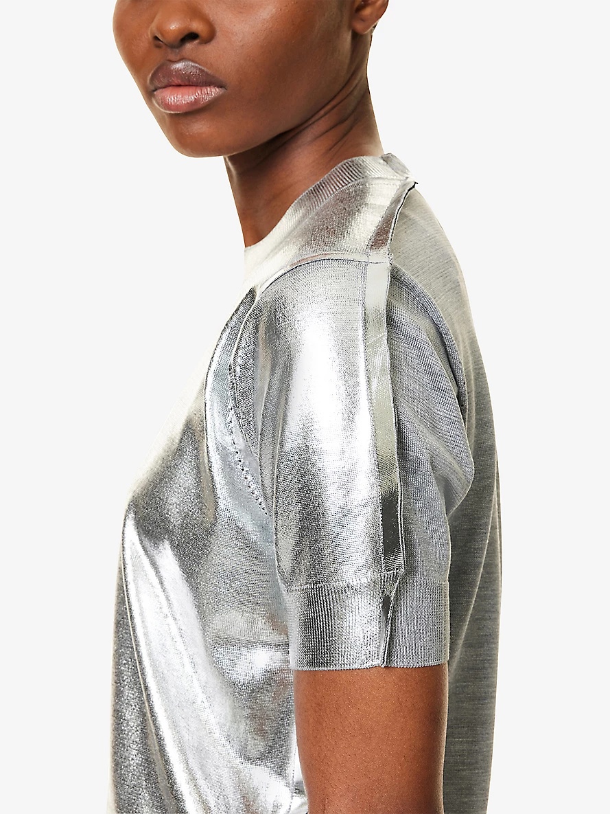 Junya Watanabe x Comme des Garçons Metallic-Panel Short-Sleeve Silk Jumper - 5