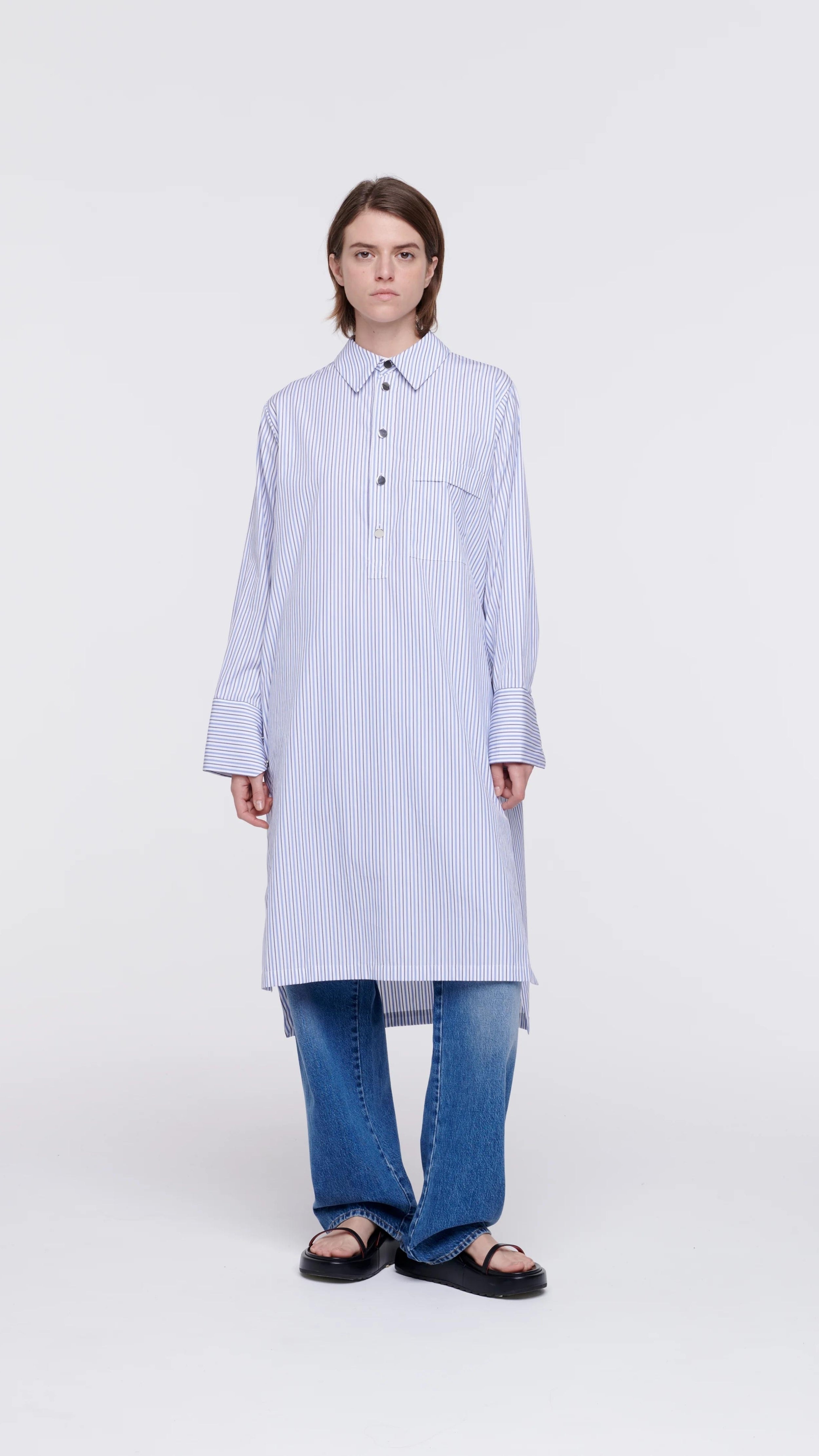 Striped Cotton Poplin Shirt Dress - 1