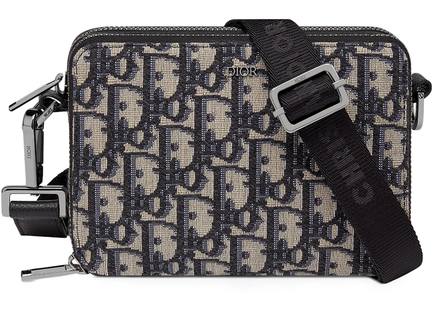 Dior Pouch with Shoulder Strap Oblique Jacquard Beige/Black - 1