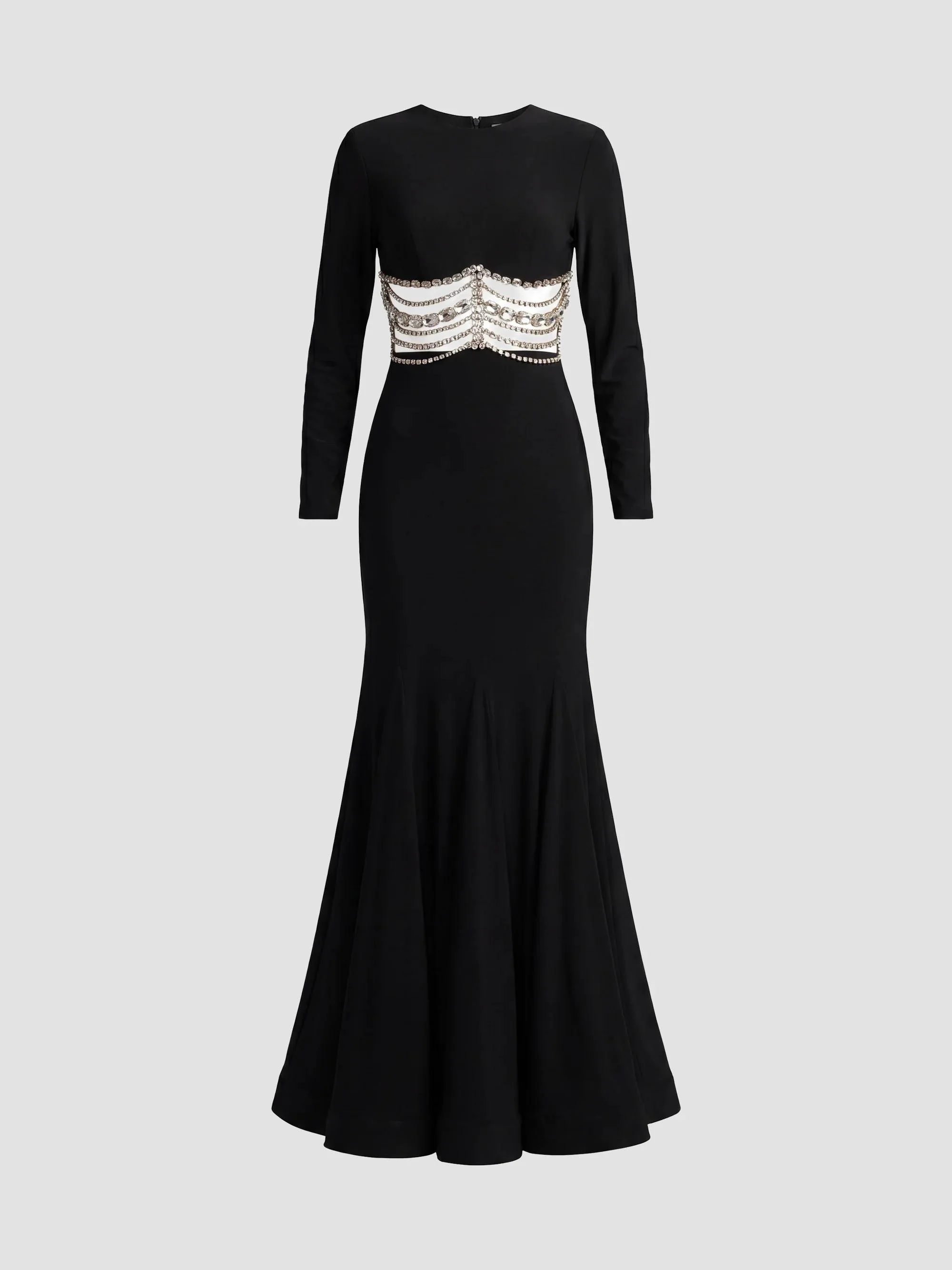 Women's Crystal-Embellished Sheer Jersey Trumpet Gown - Black - 1