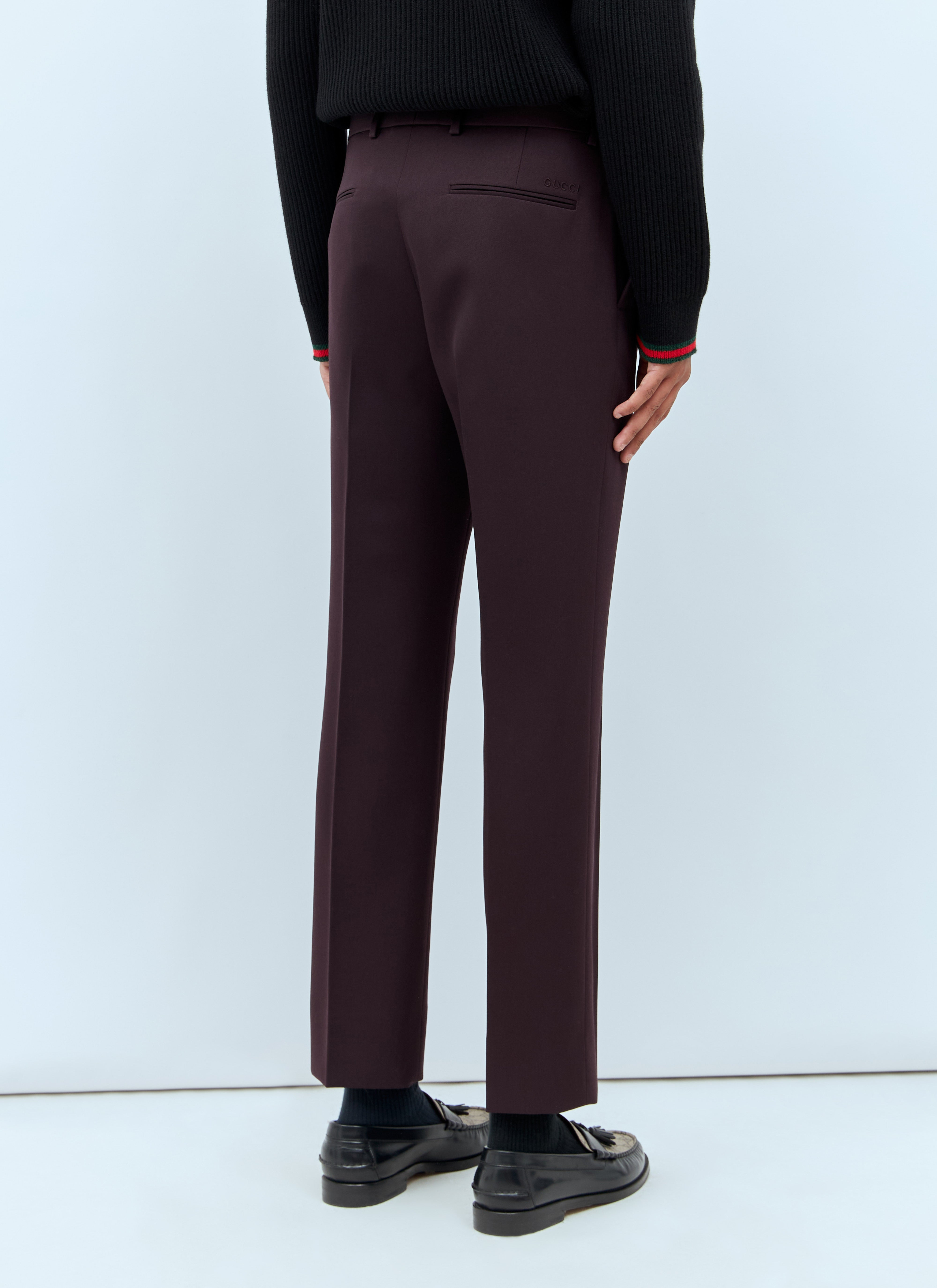 Gucci Men Logo Embroidery Wool Pants - 5