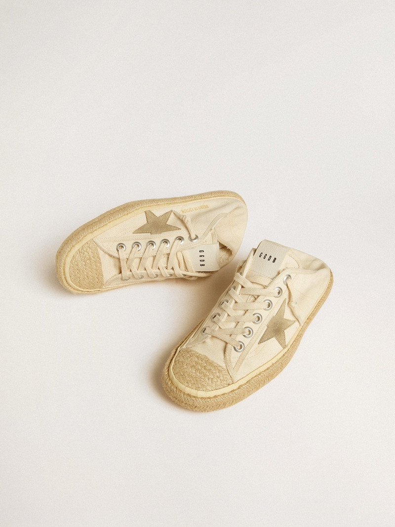 Golden Goose Women's V-Star Sabot in canvas with beige suede star outlook