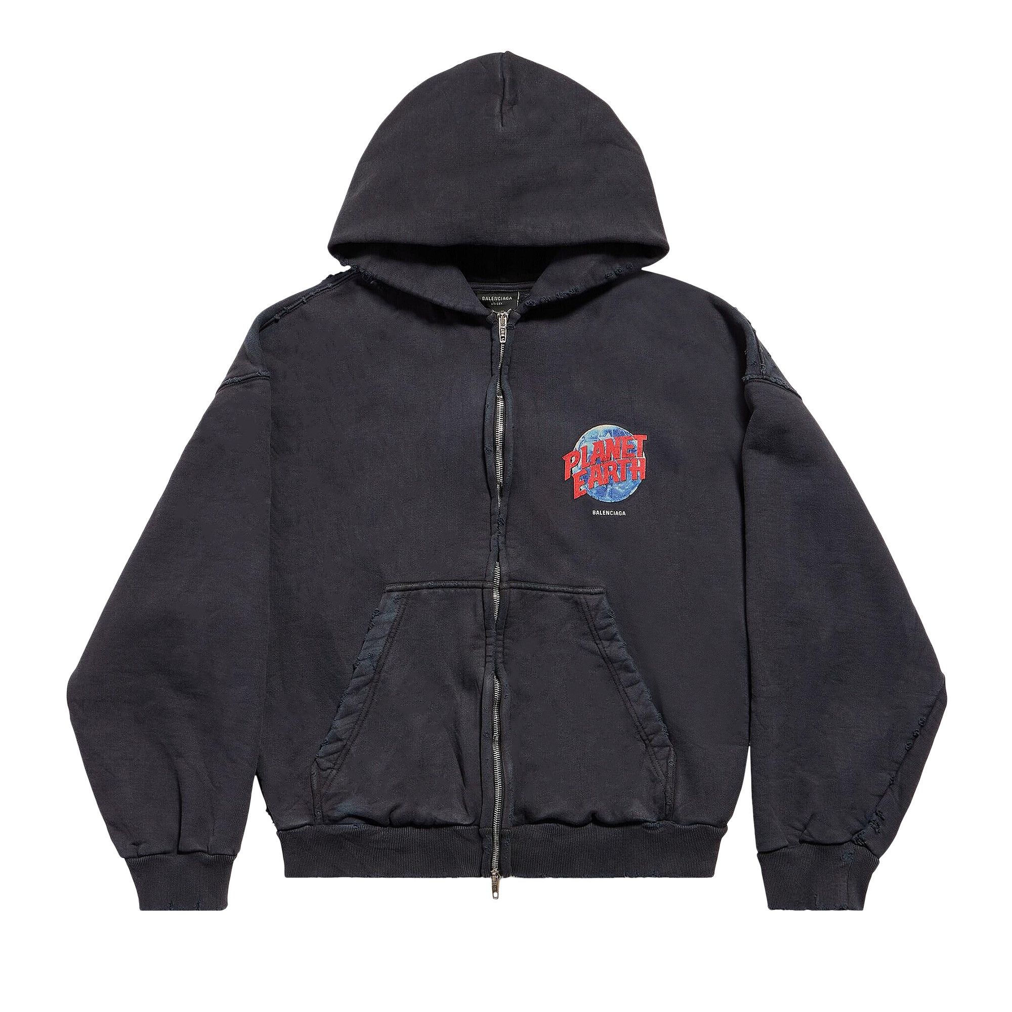 Balenciaga Zip Up Hoodie 'Washed Black' - 1