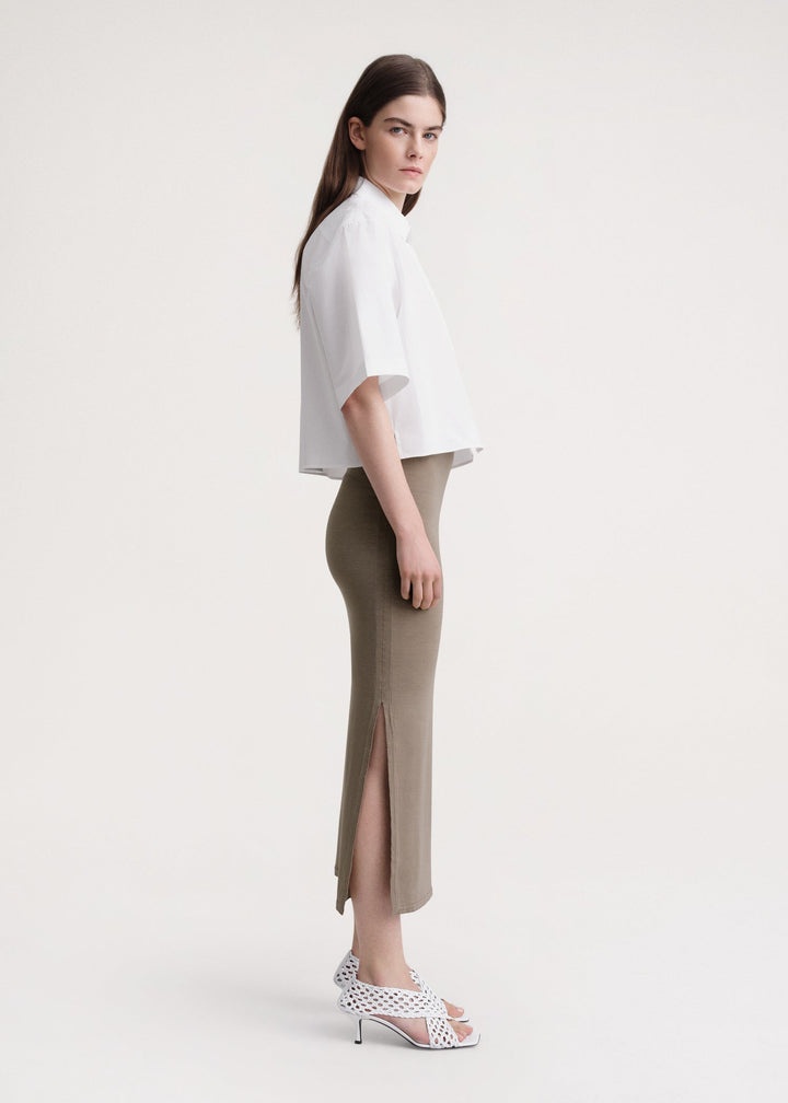 Side-slit jersey skirt dark taupe - 3