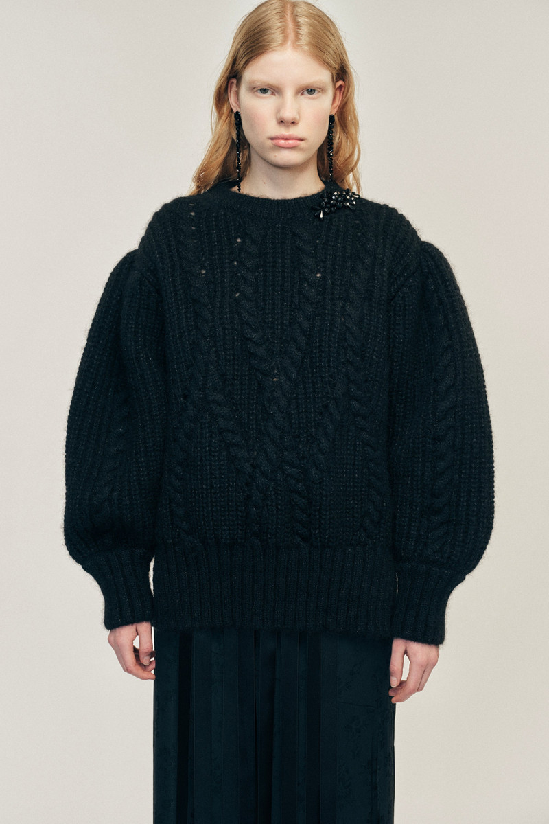 Simone Rocha Embellished Puff Sleeve Chunky Knit Jumper outlook