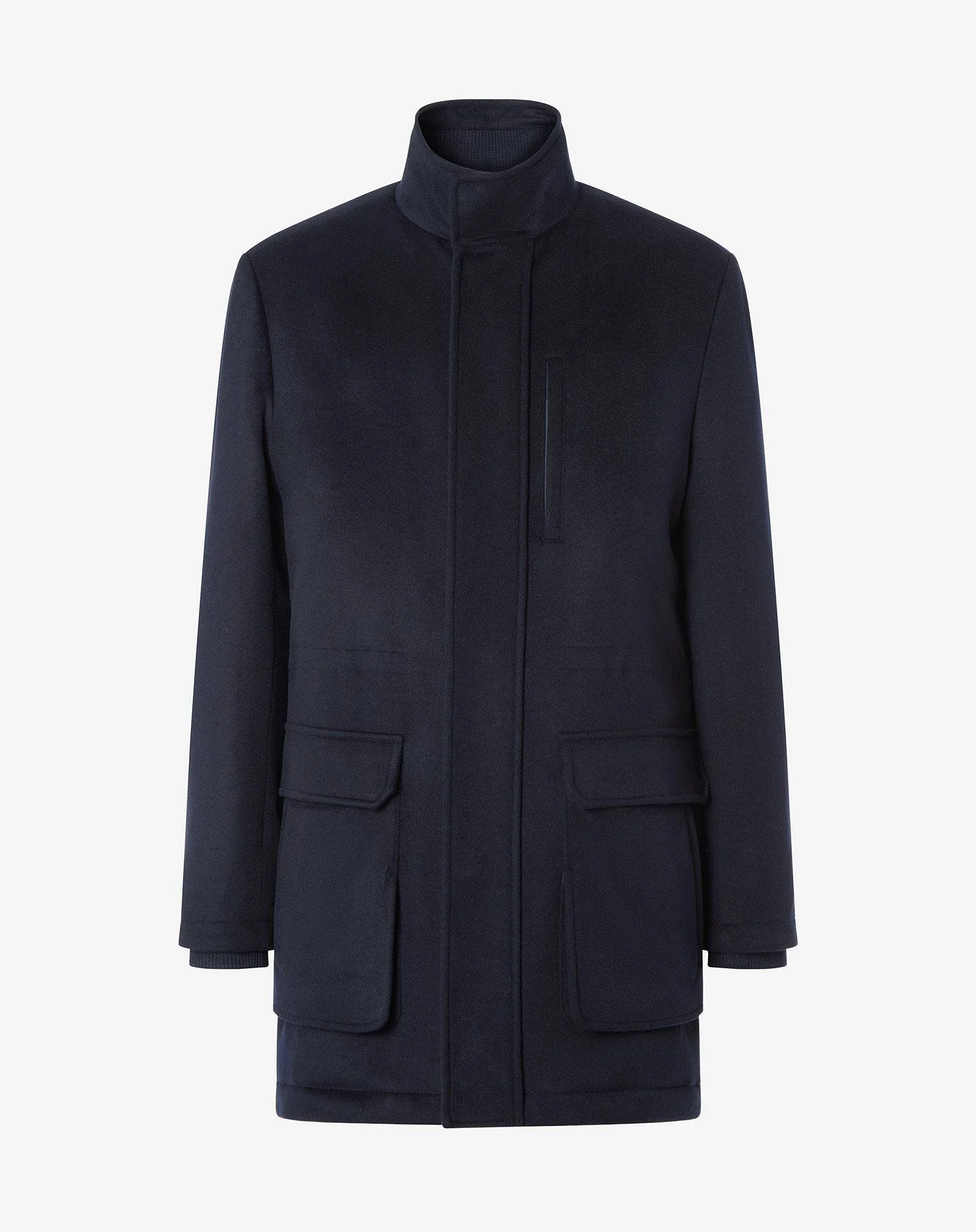 Melange navy blue cashmere blend caban coat - 1
