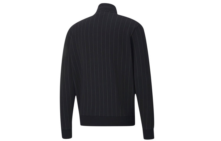PUMA Pinstripe Track Top Stripe Fleece Lined Stand Collar Zipper Jacket Black 530177-01 - 2