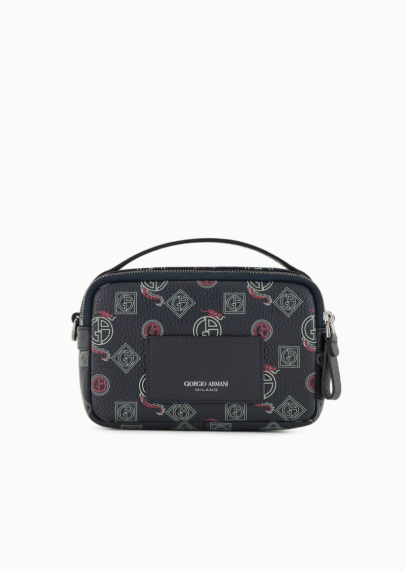 Mini leather crossbody bag with all-over monogram 1