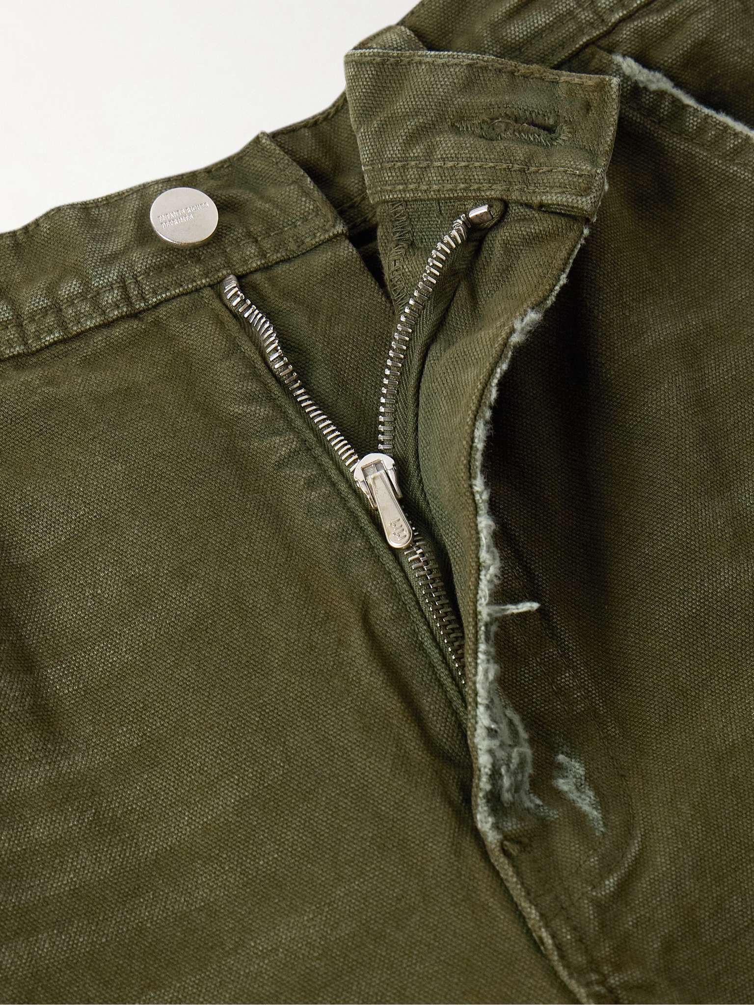 Straight-Leg Distressed Cotton-Canvas Trousers - 3