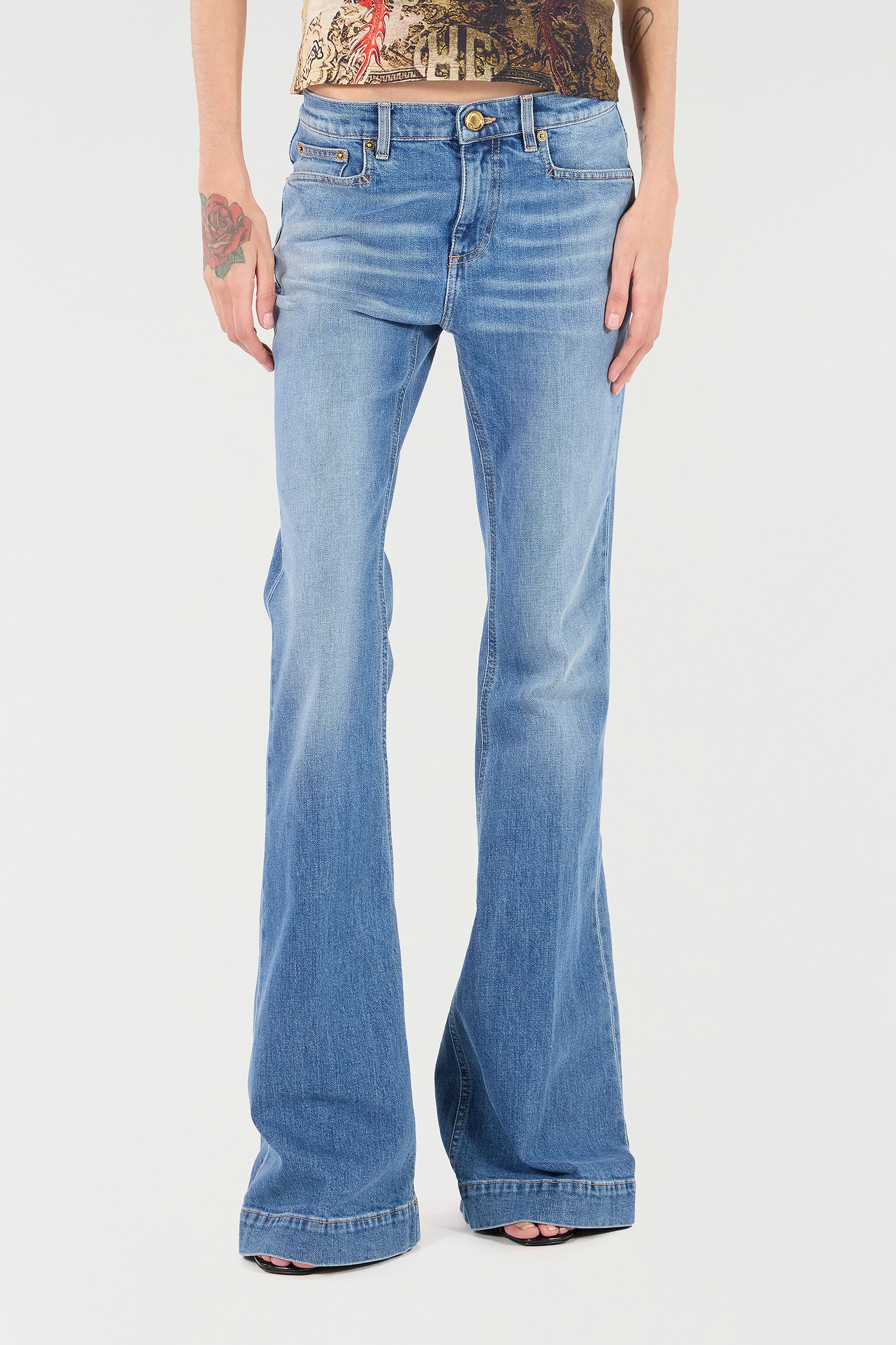 Flared Jeans With Mirror Snake Monogram - 3