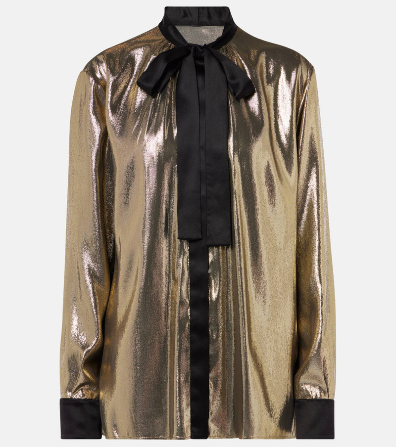 Tie-neck silk-blend lamé blouse 1