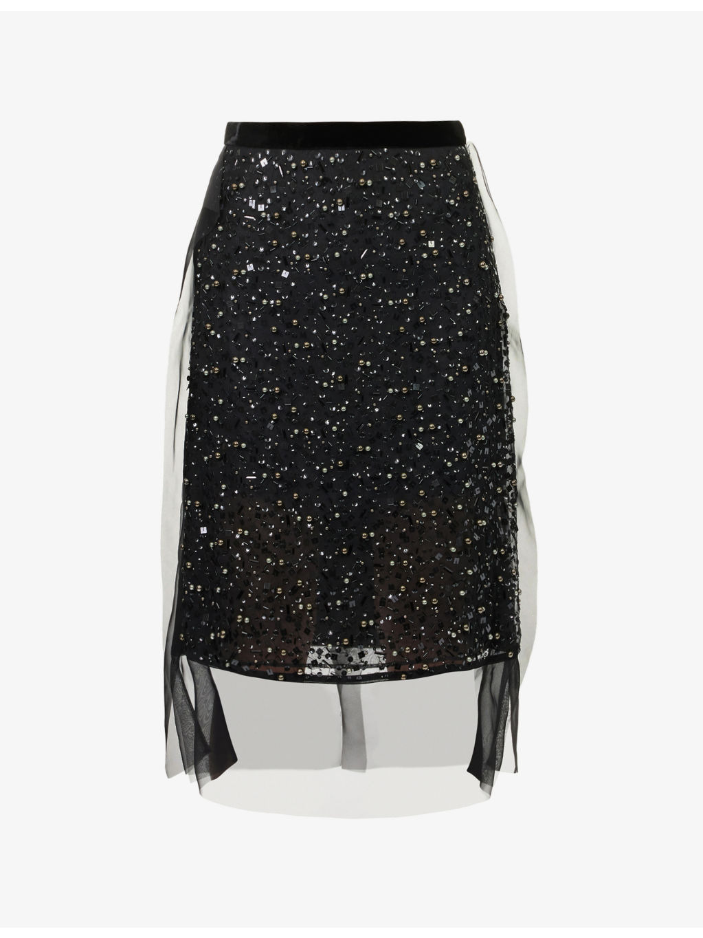 Sequin-Embellished Layered Midi Skirt - 1