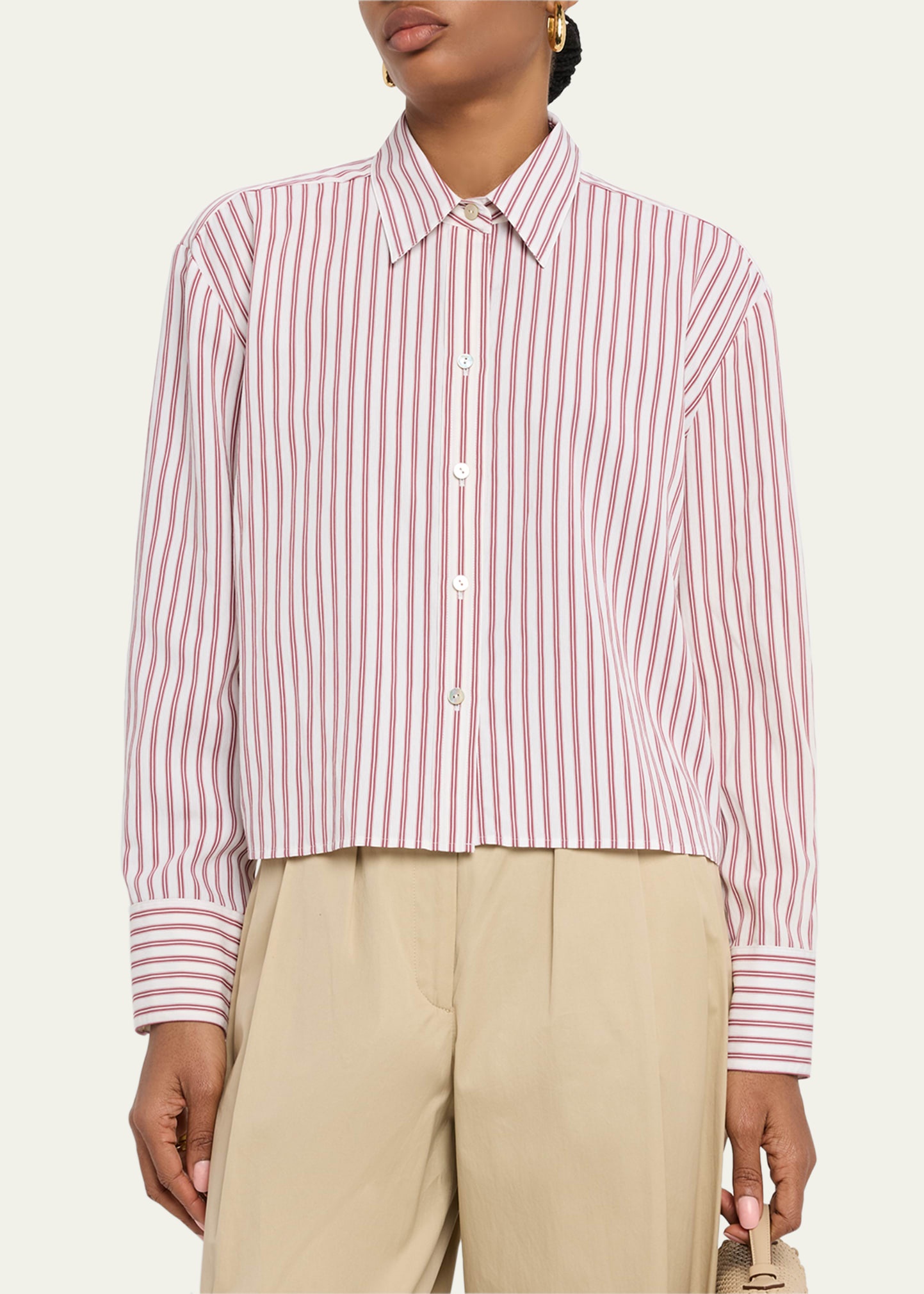 Stripe Cropped Button-Front Shirt - 4