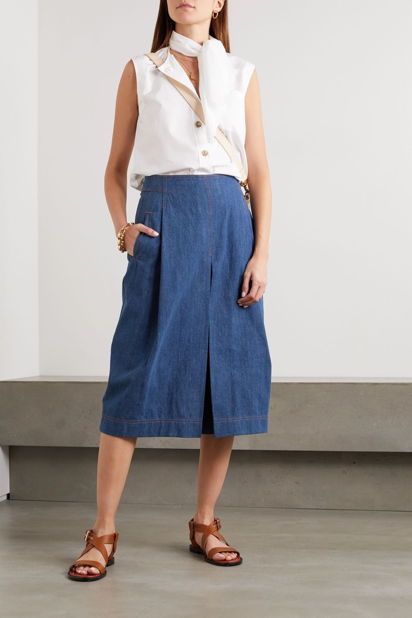 Pleated organic denim midi skirt - 2