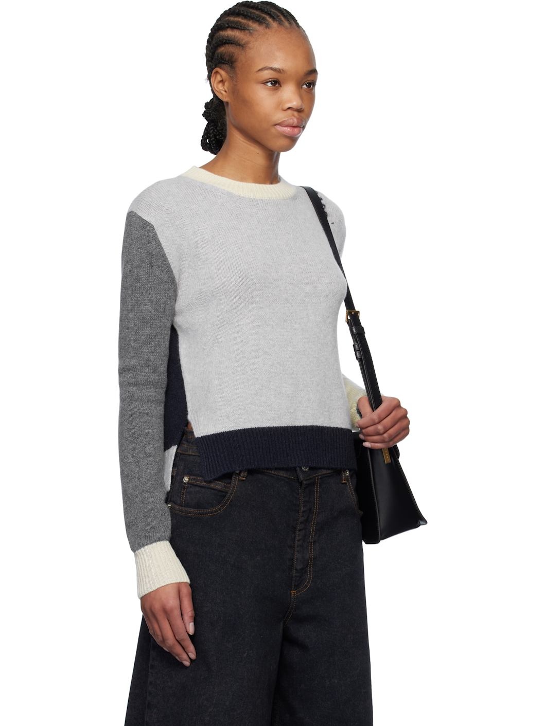 Gray Colour Block Cashmere Sweater - 2