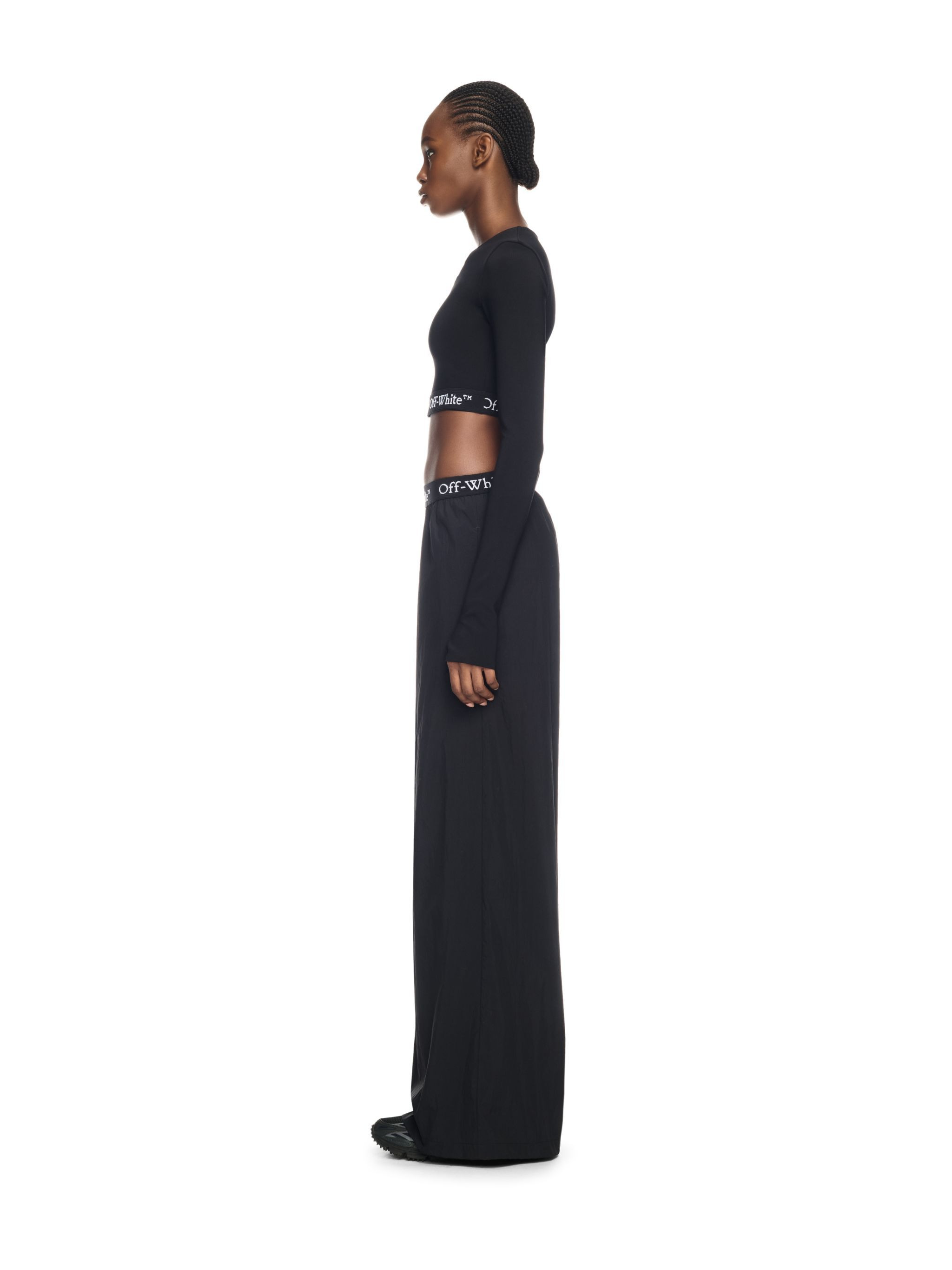 Black Logo Band Nylon Pants - 3