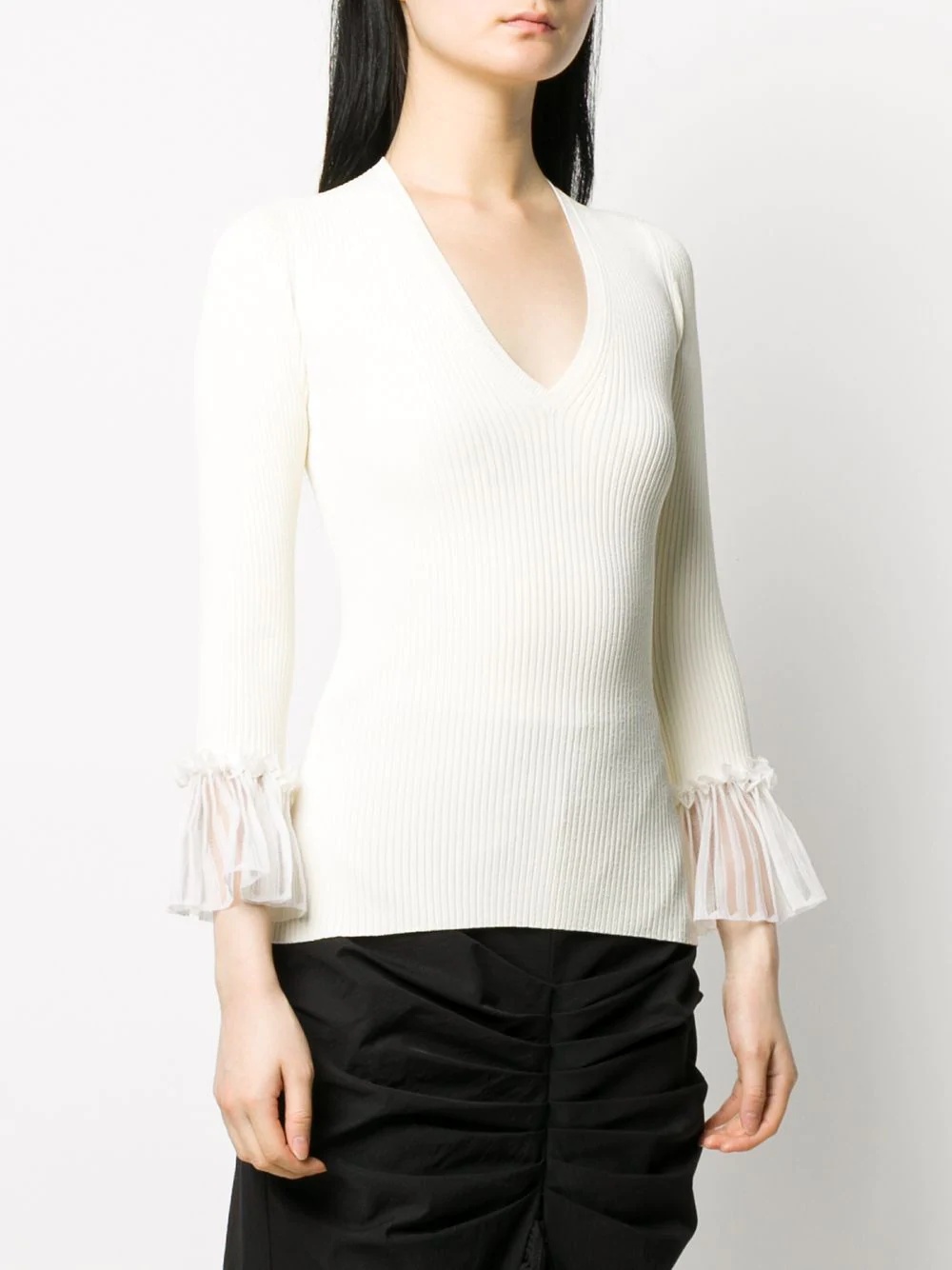 ribbed pleated detail top - 3