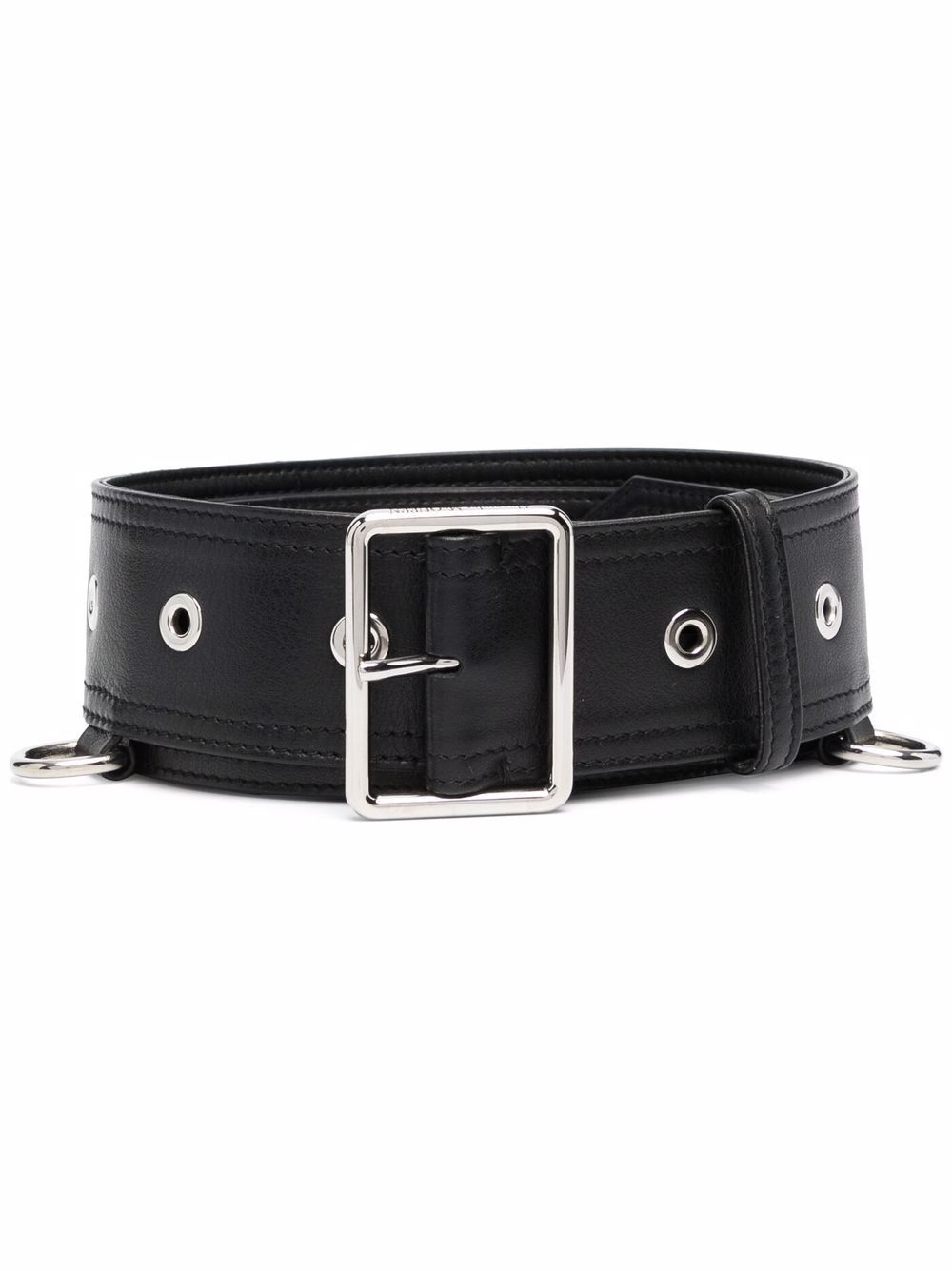 eyelet-embellished leather belt - 1