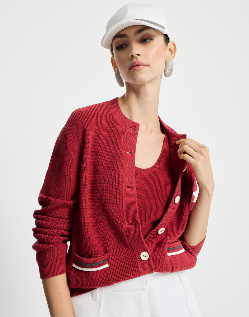Cotton ribbed cardigan with shiny pocket details 5