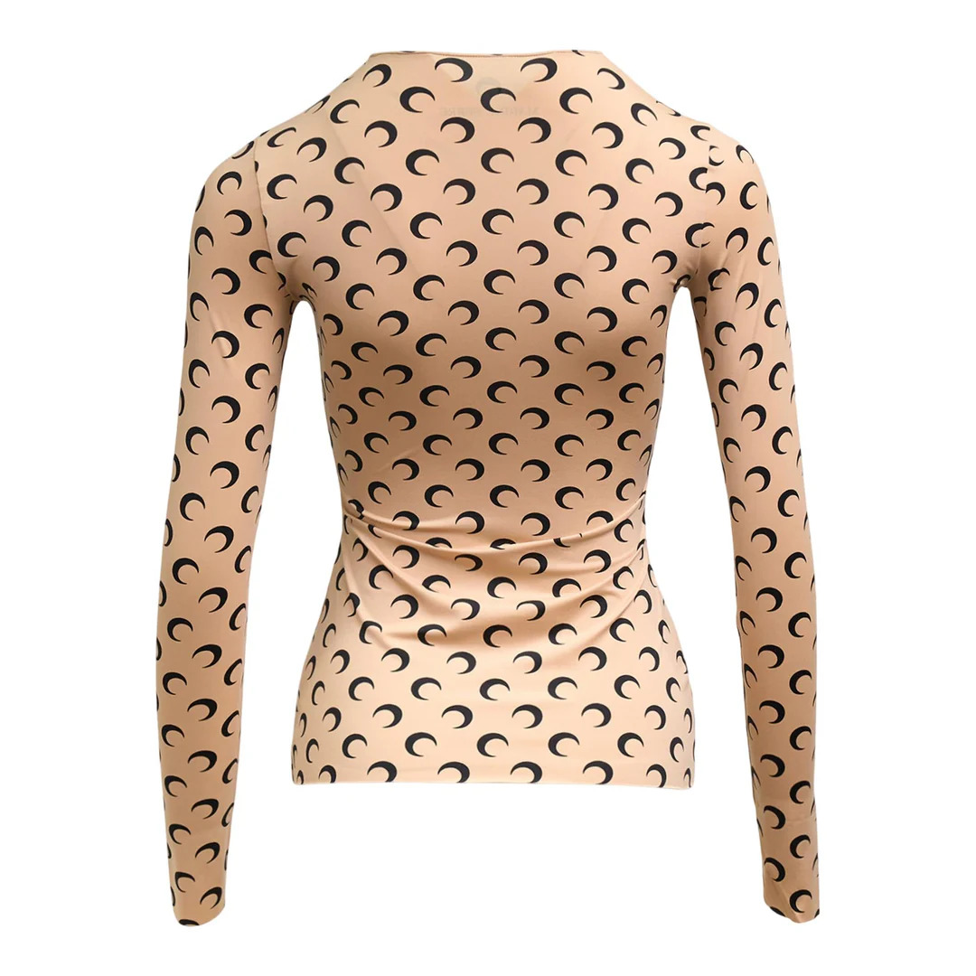 Moon Printed Jersey Second Skin Crewneck Top - 2