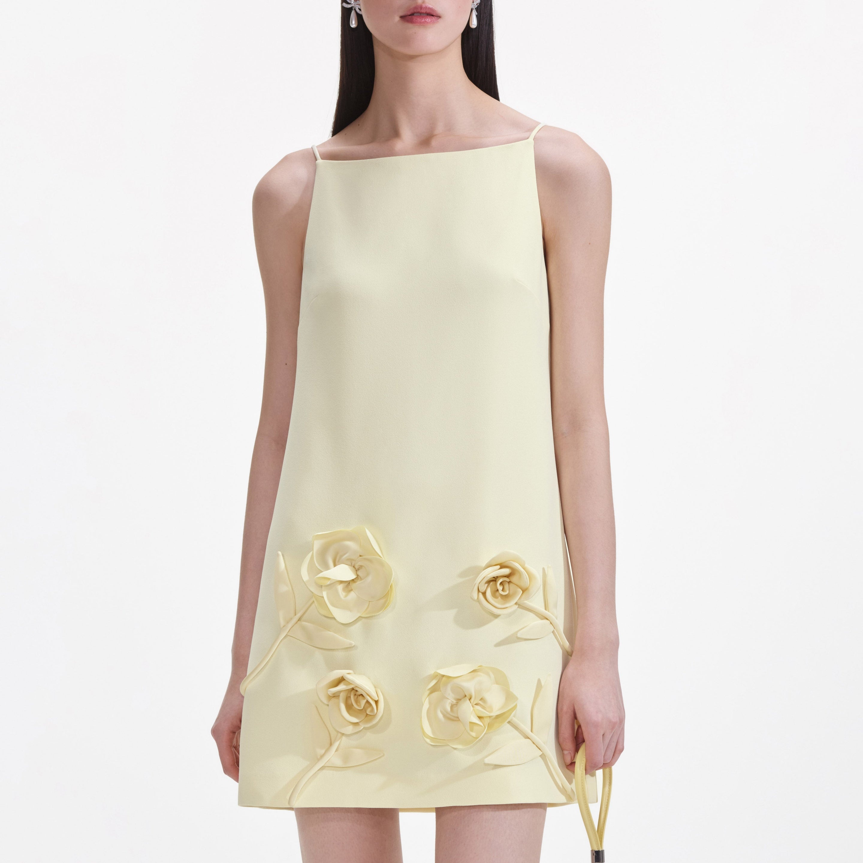 self-portrait Yellow Crepe Flower Mini Dress - SS25-143S-Y | REVERSIBLE