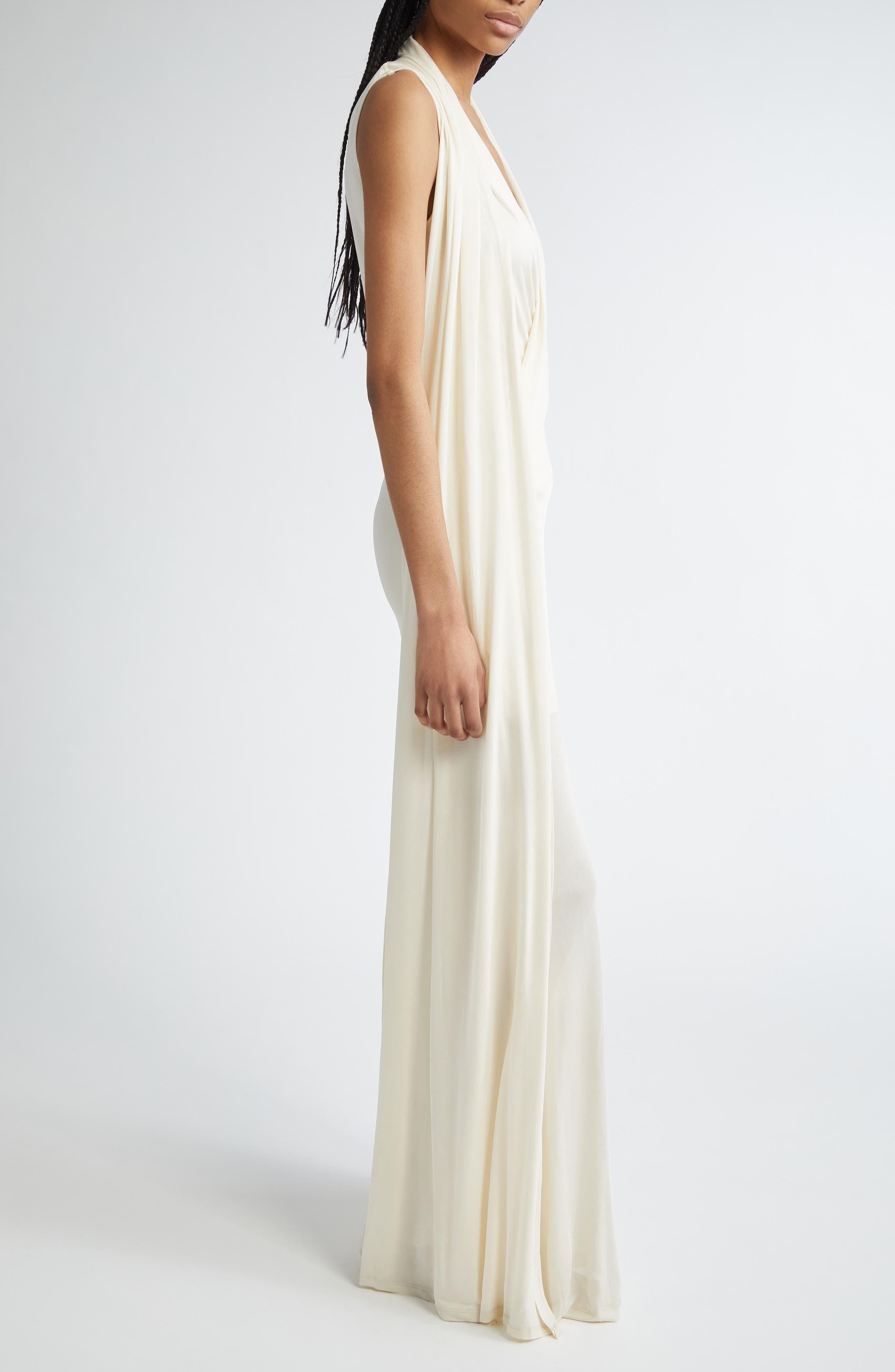 TOTEME Overlapped Scarf Sheer Stretch Jersey Maxi Dress in Ecru at Nordstrom - 3