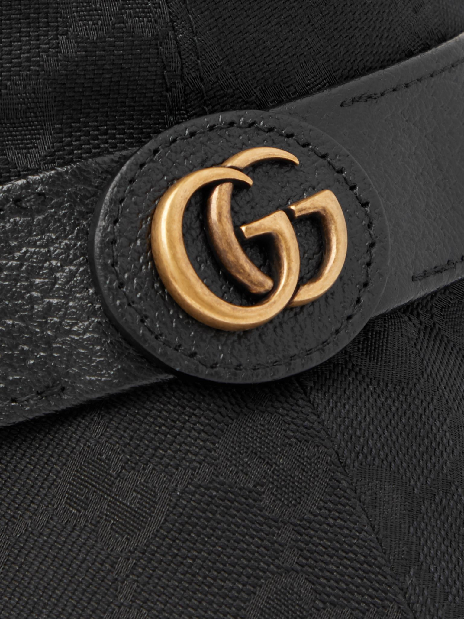Leather-Trimmed Monogrammed Canvas Bucket Hat Black - 4