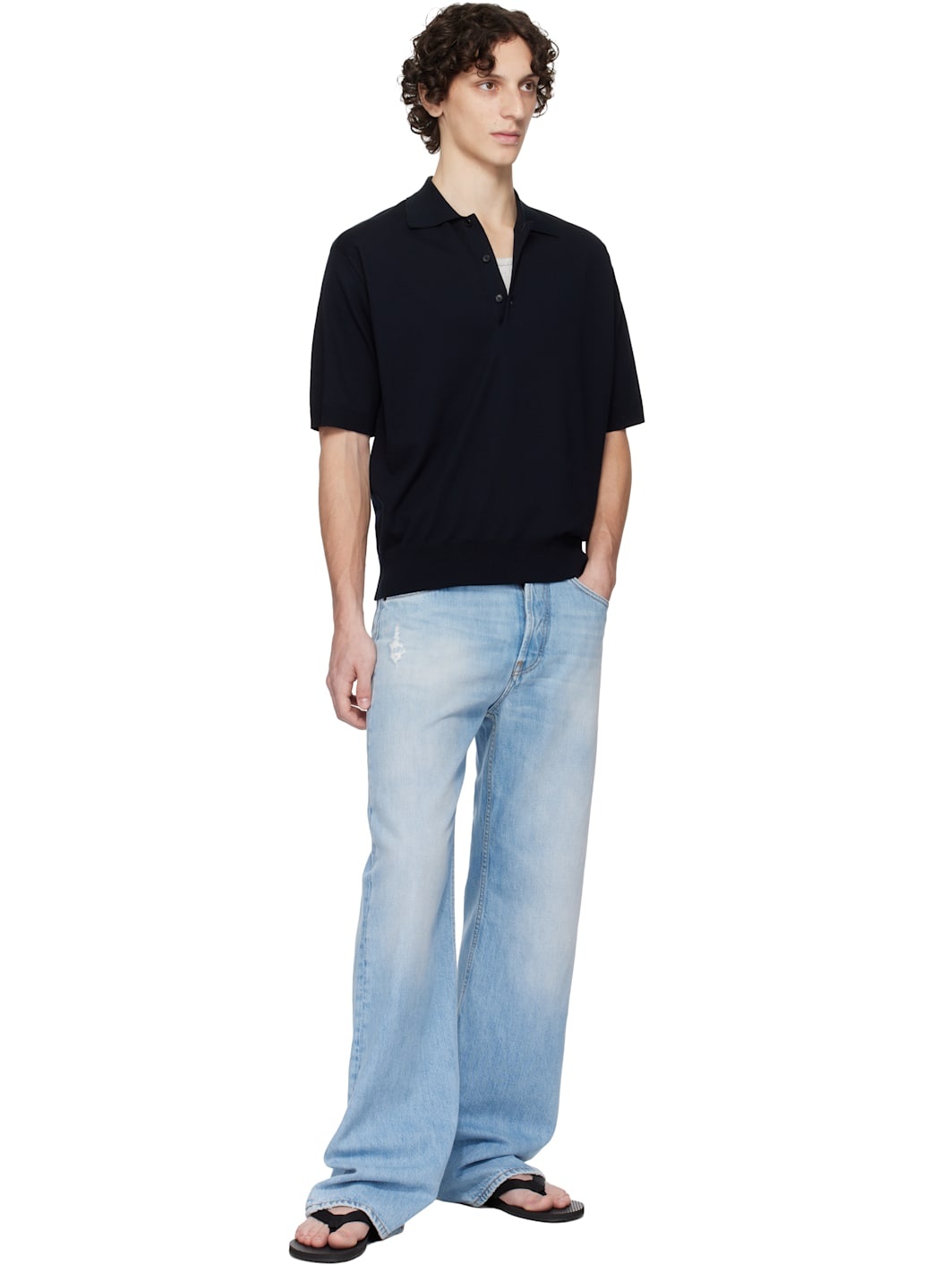 Navy Super High Gauge Cotton Knit Polo - 4