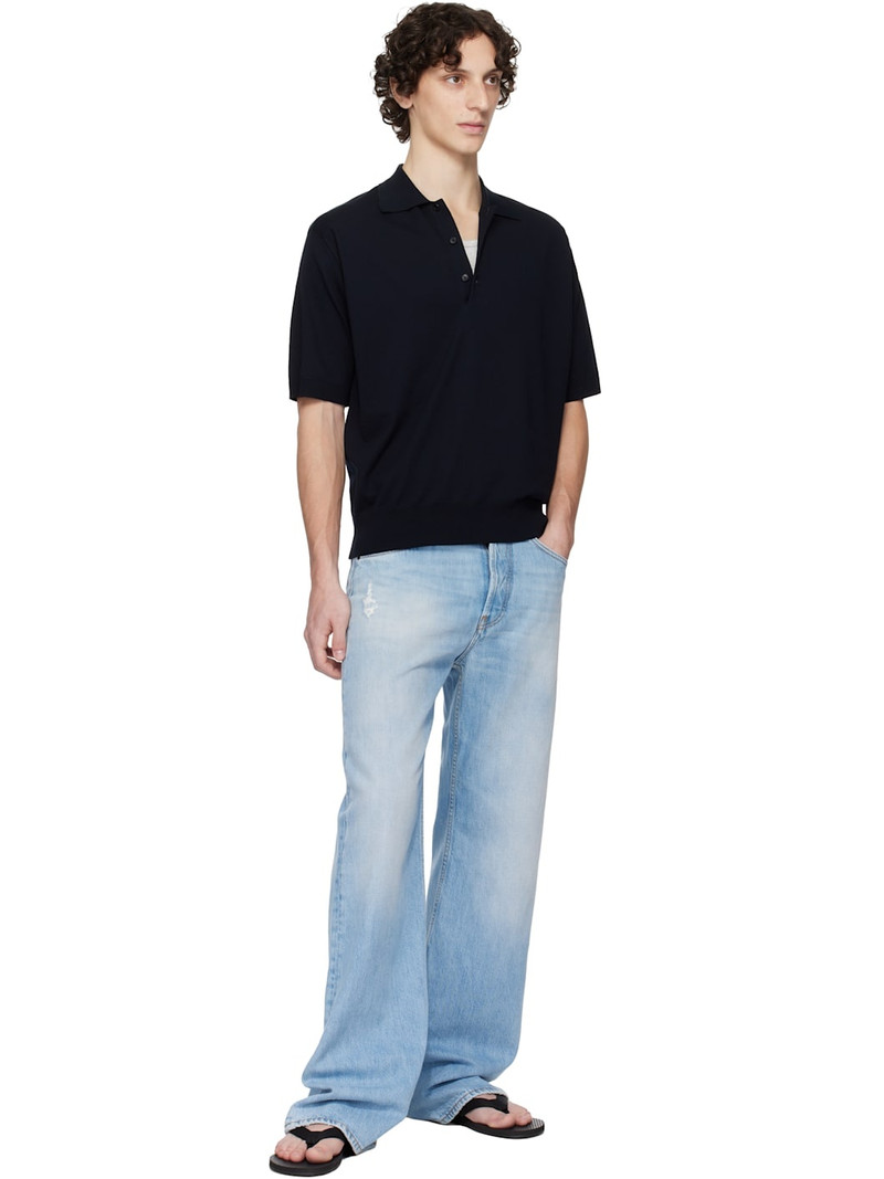 AURALEE Navy Super High Gauge Cotton Knit Polo outlook