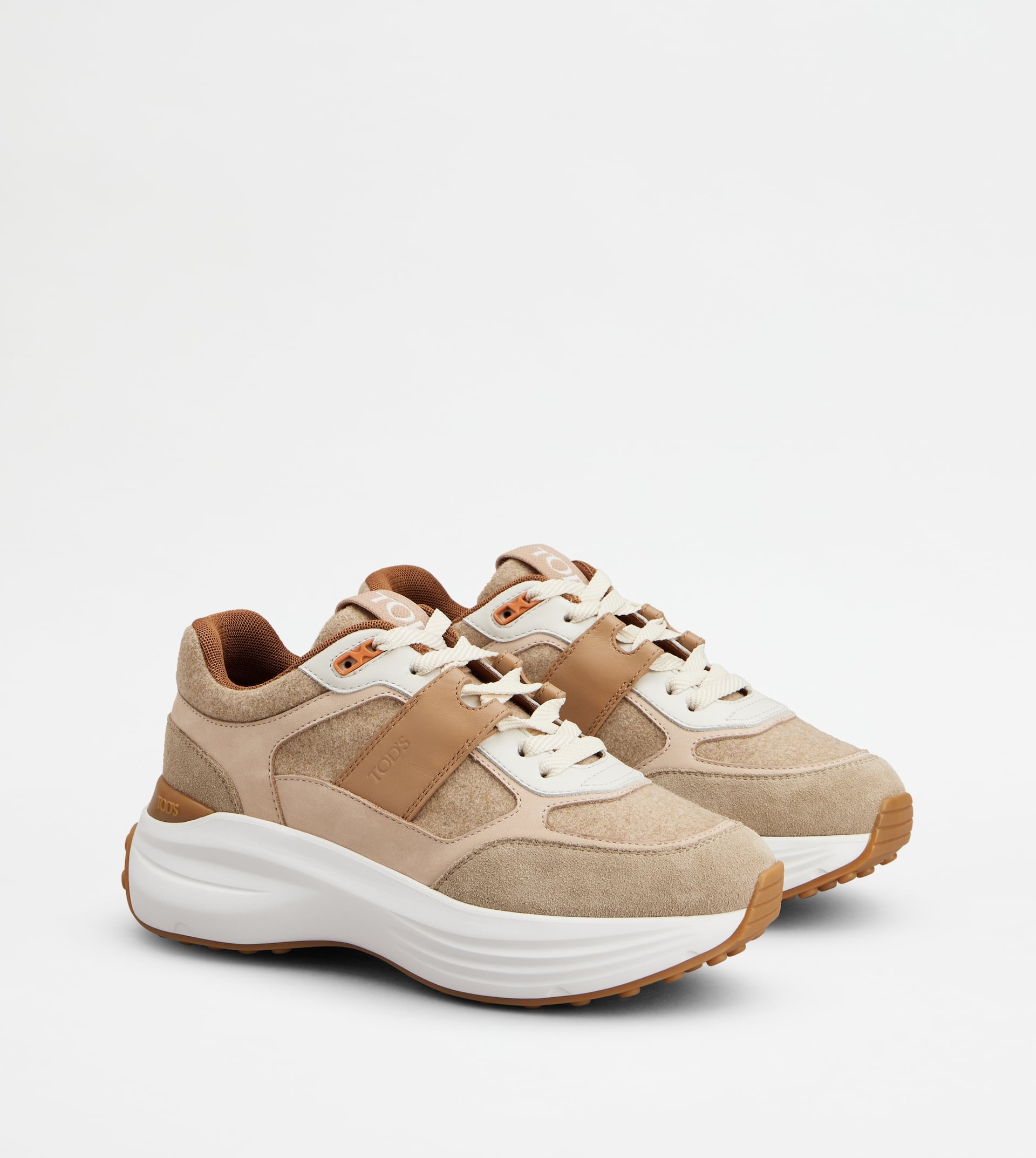 SNEAKERS IN FABRIC AND SUEDE - BROWN, PINK, BEIGE - 2