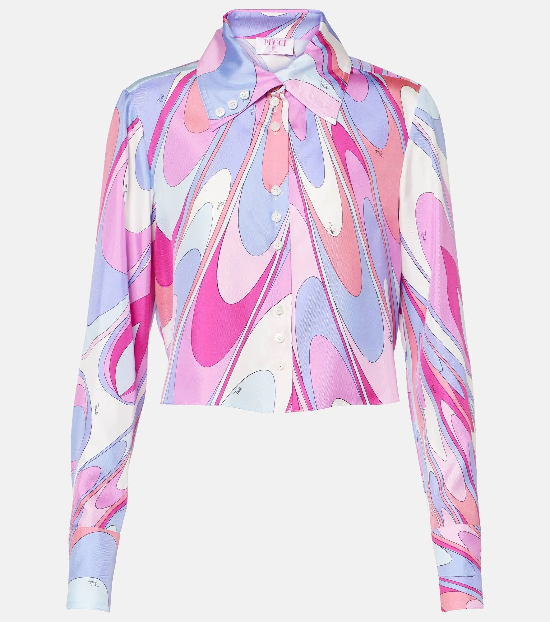 Printed cropped silk twill shirt - 1