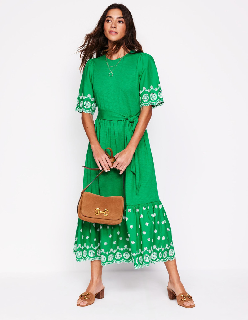 Isabel Broderie Mix maxi Dress-Rich Emerald 5