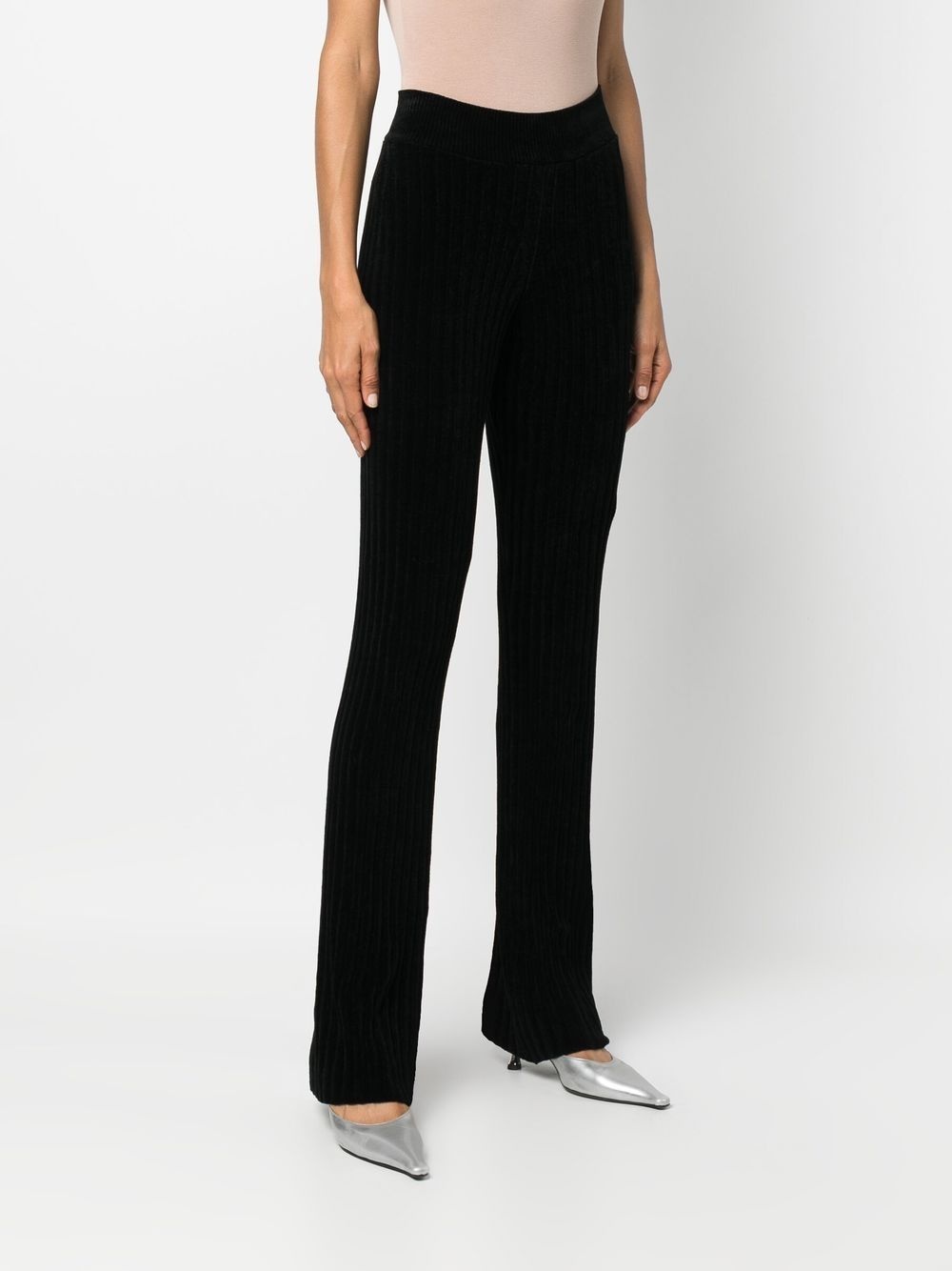 high-waisted ribbed straight trousers - 3