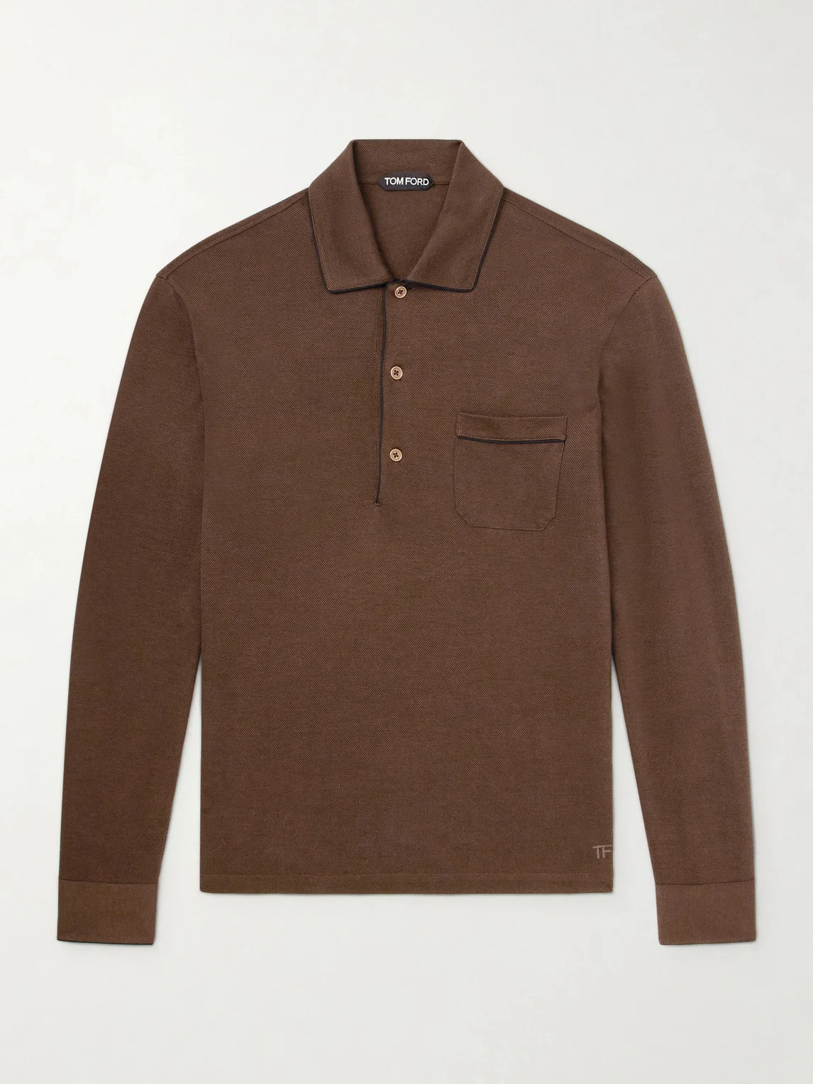 Piped Silk and Cotton-Blend Piqué Polo Shirt - 1