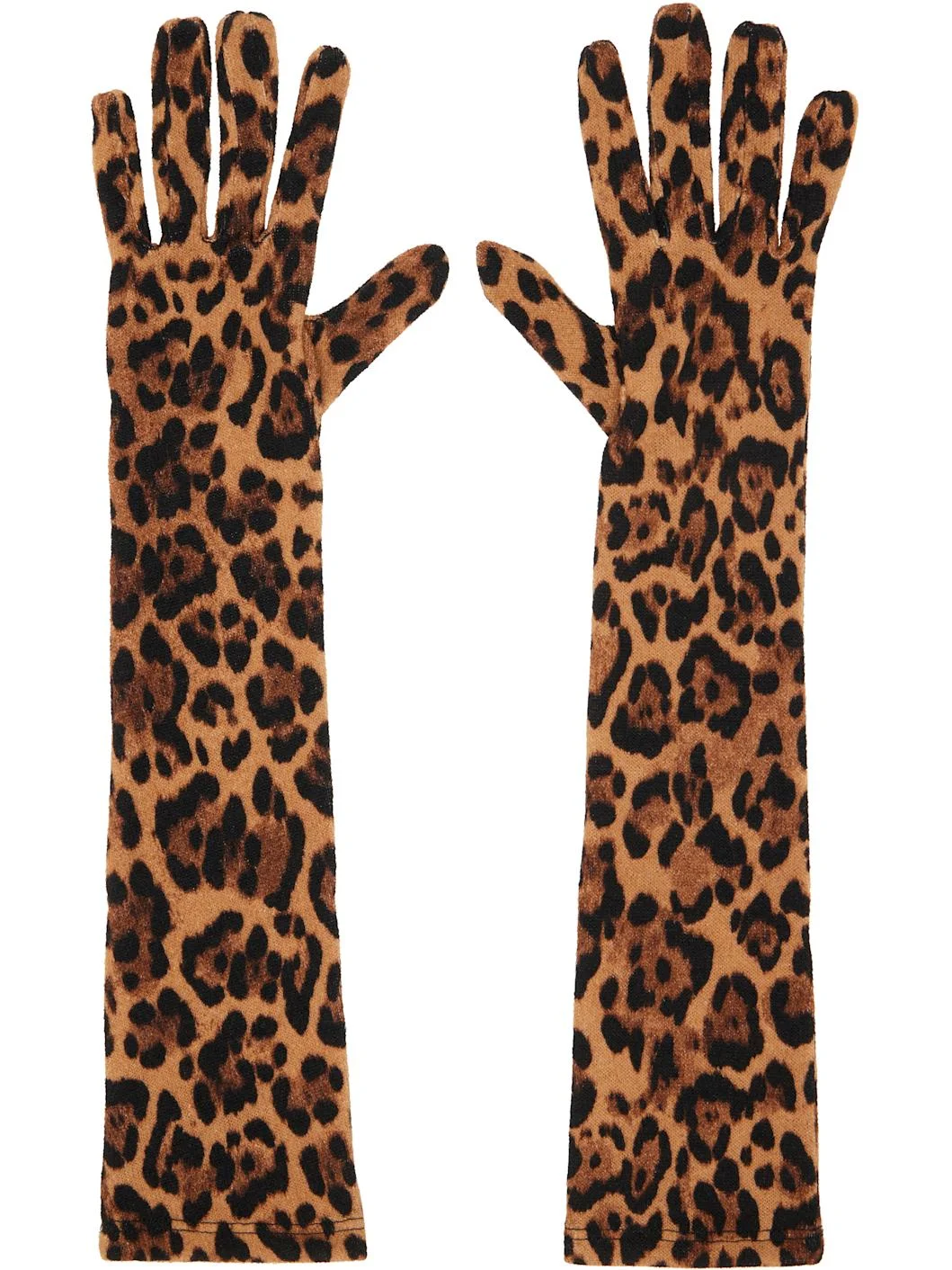 Tan Leopard Knit Long Gloves - 1