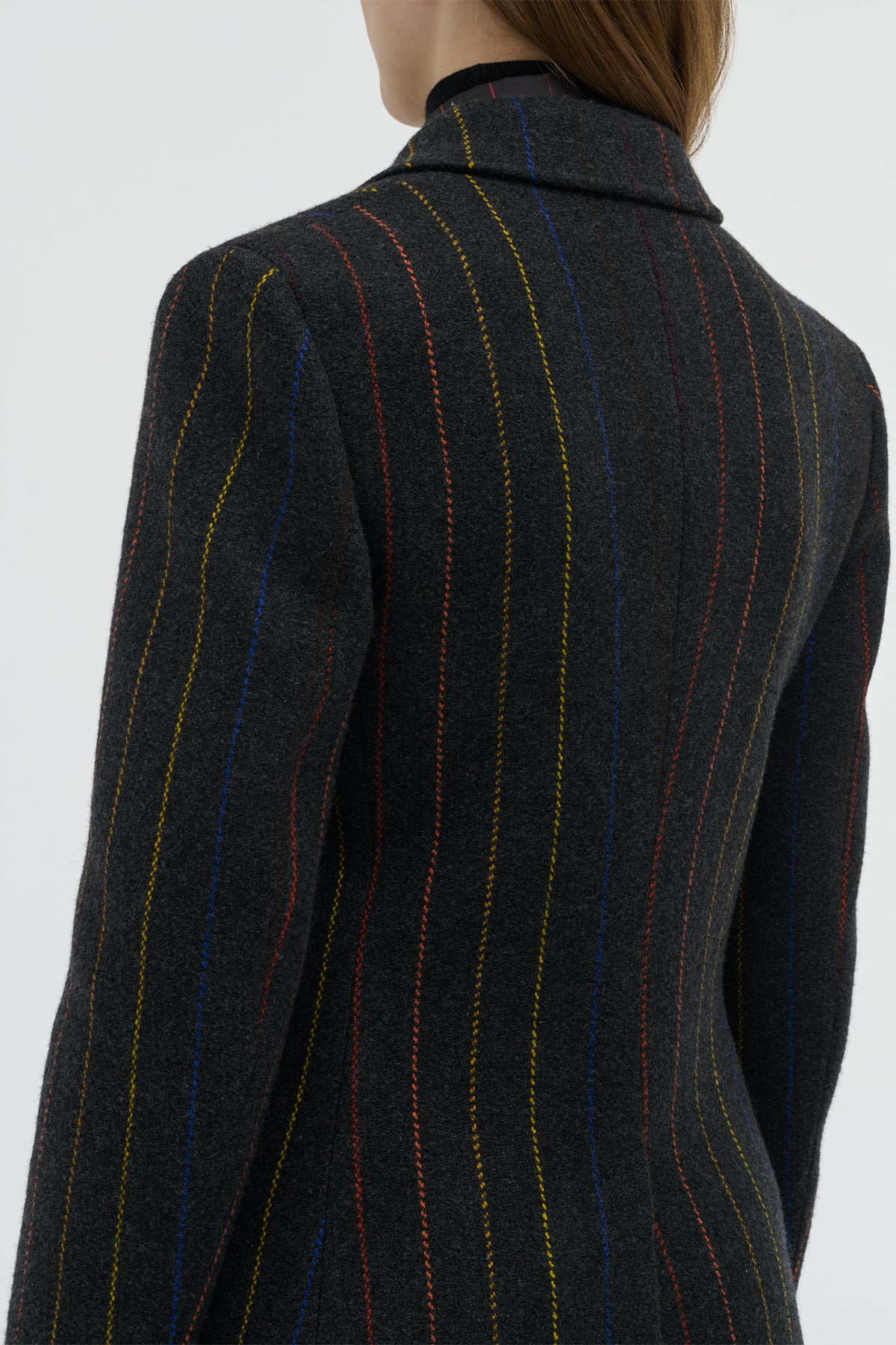 Leiva Blazer in Charcoal Multi Pinstripe Wool Cashmere - 7