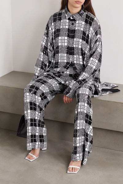 BALENCIAGA Oversized checked sequined tulle shirt outlook