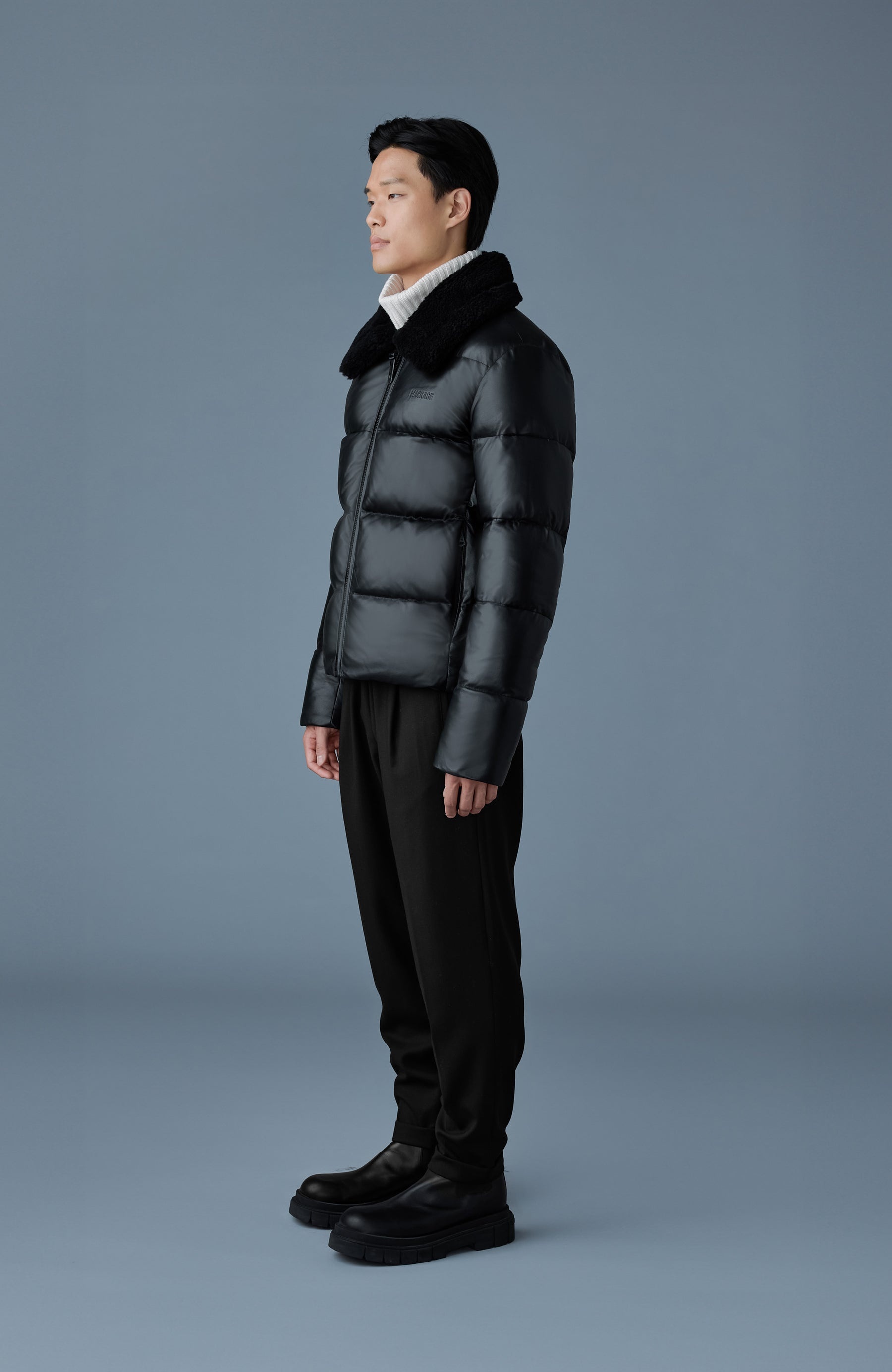 KYRIE Leather down quilted Jacket with shearling collar - 3
