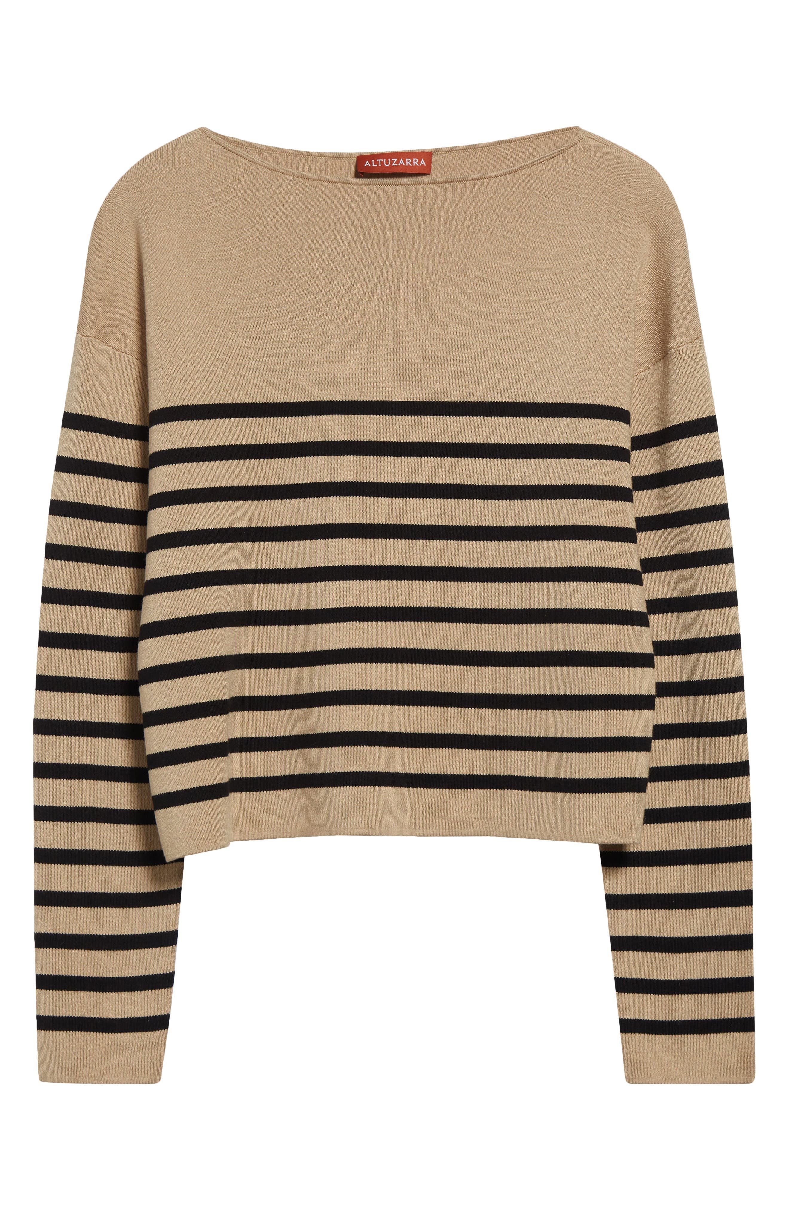 Altuzarra Ronnie Stripe Boatneck Silk & Cotton Sweater in Hazelwood/Black at Nordstrom - 6