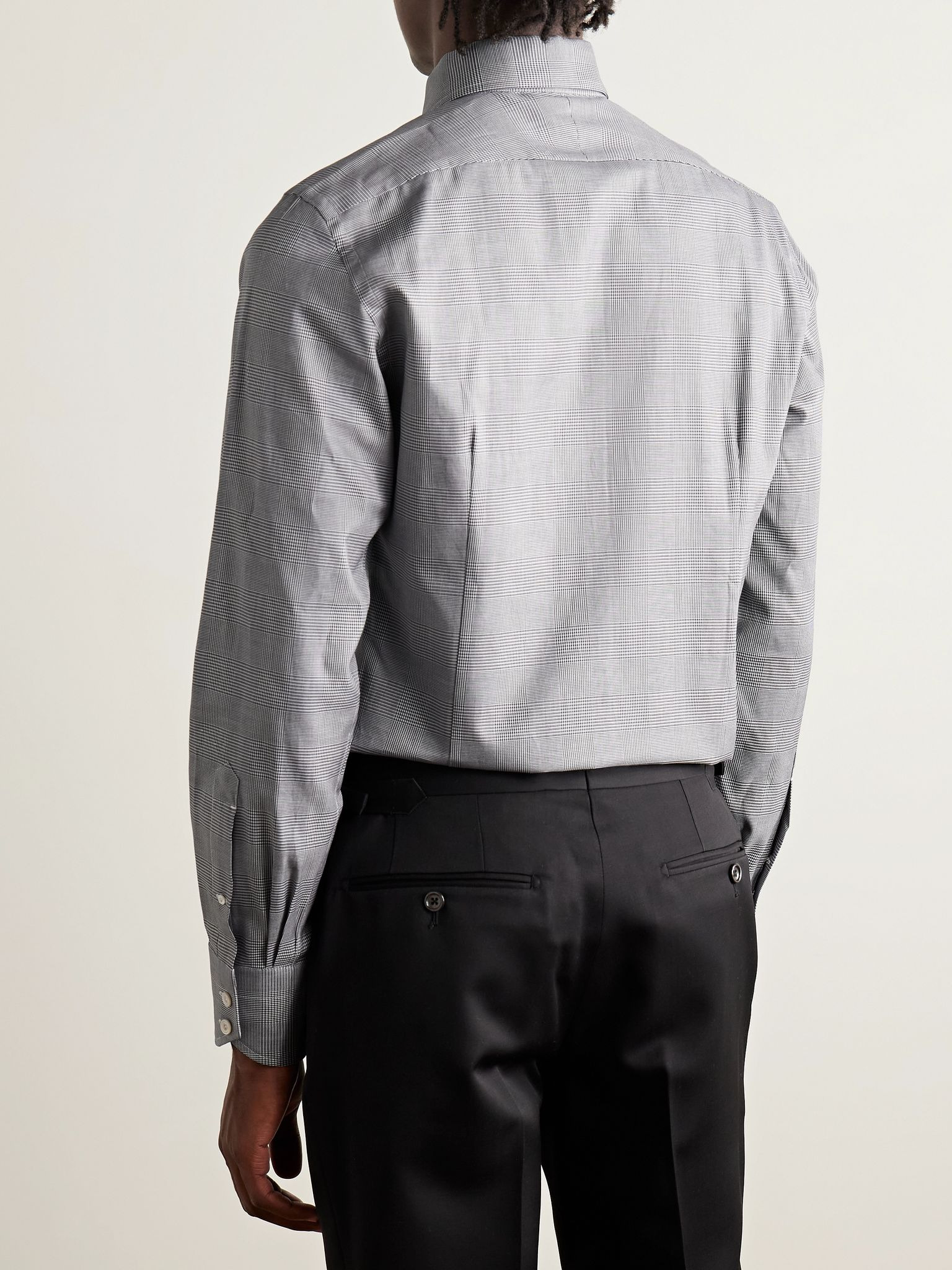 Prince of Wales Checked Cotton-Poplin Shirt Gray - 3