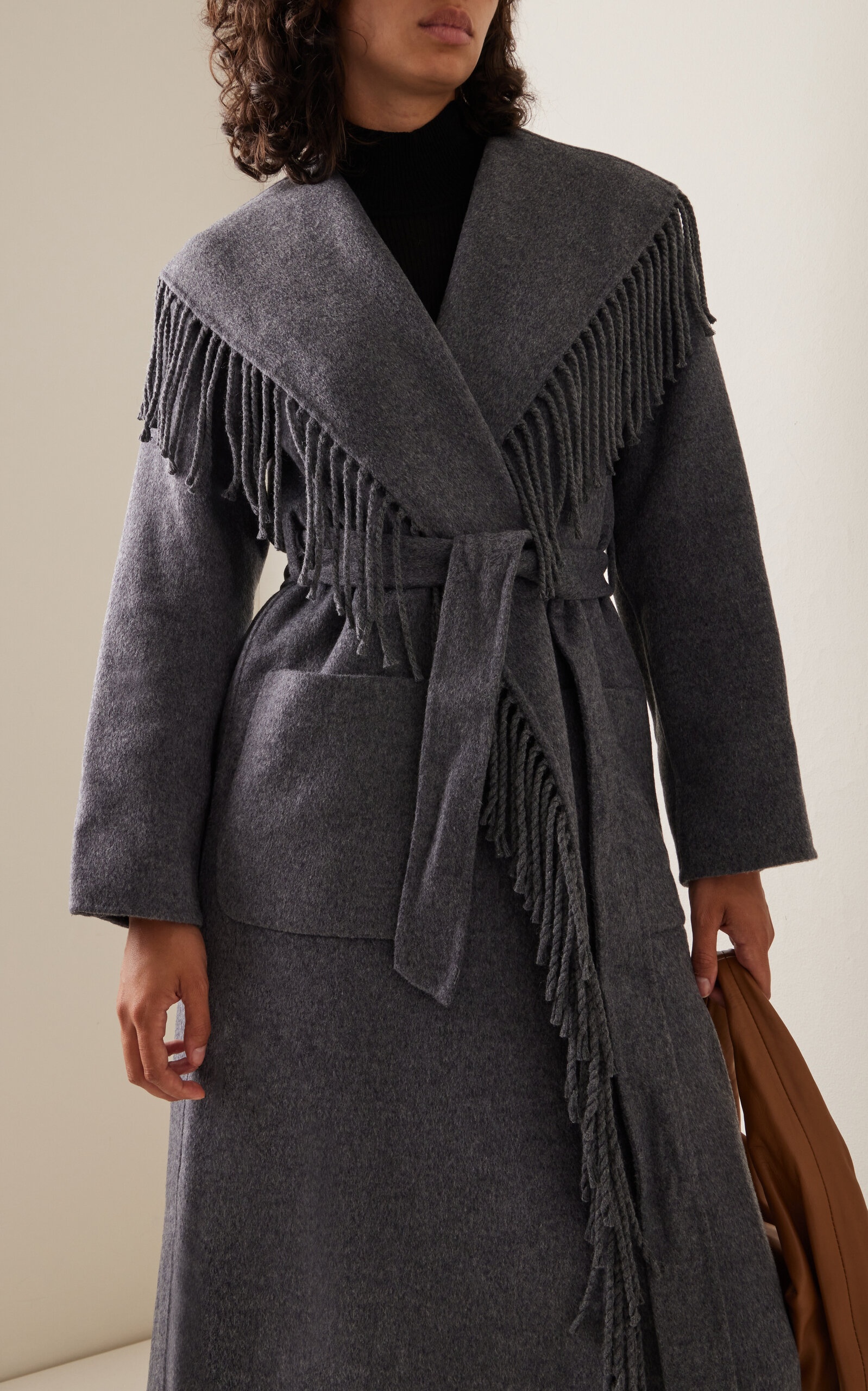 Carrie Fringed Robe Coat grey - 3