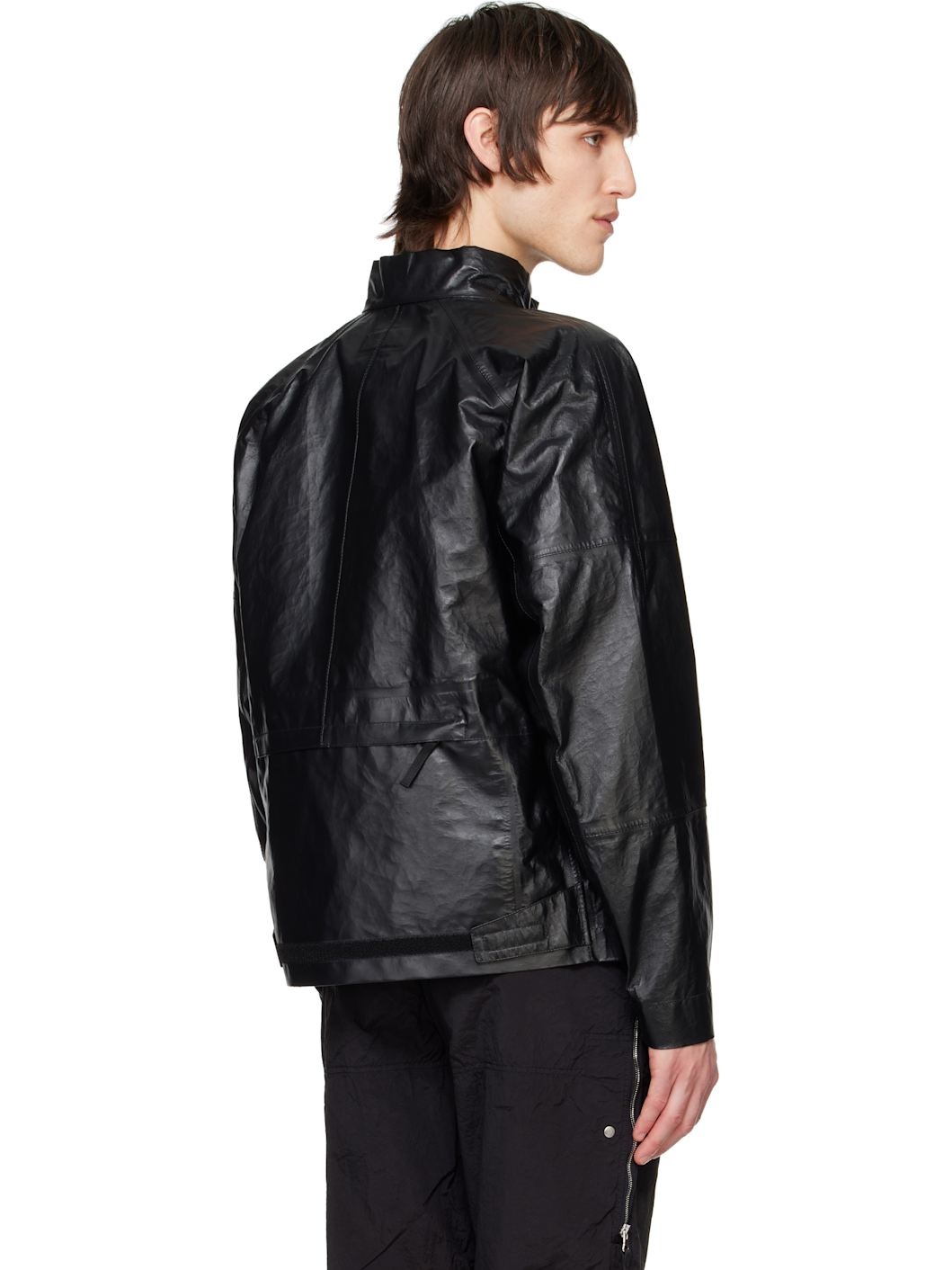 Stone Island Black Light Organza Leather Biker Jacket ssense