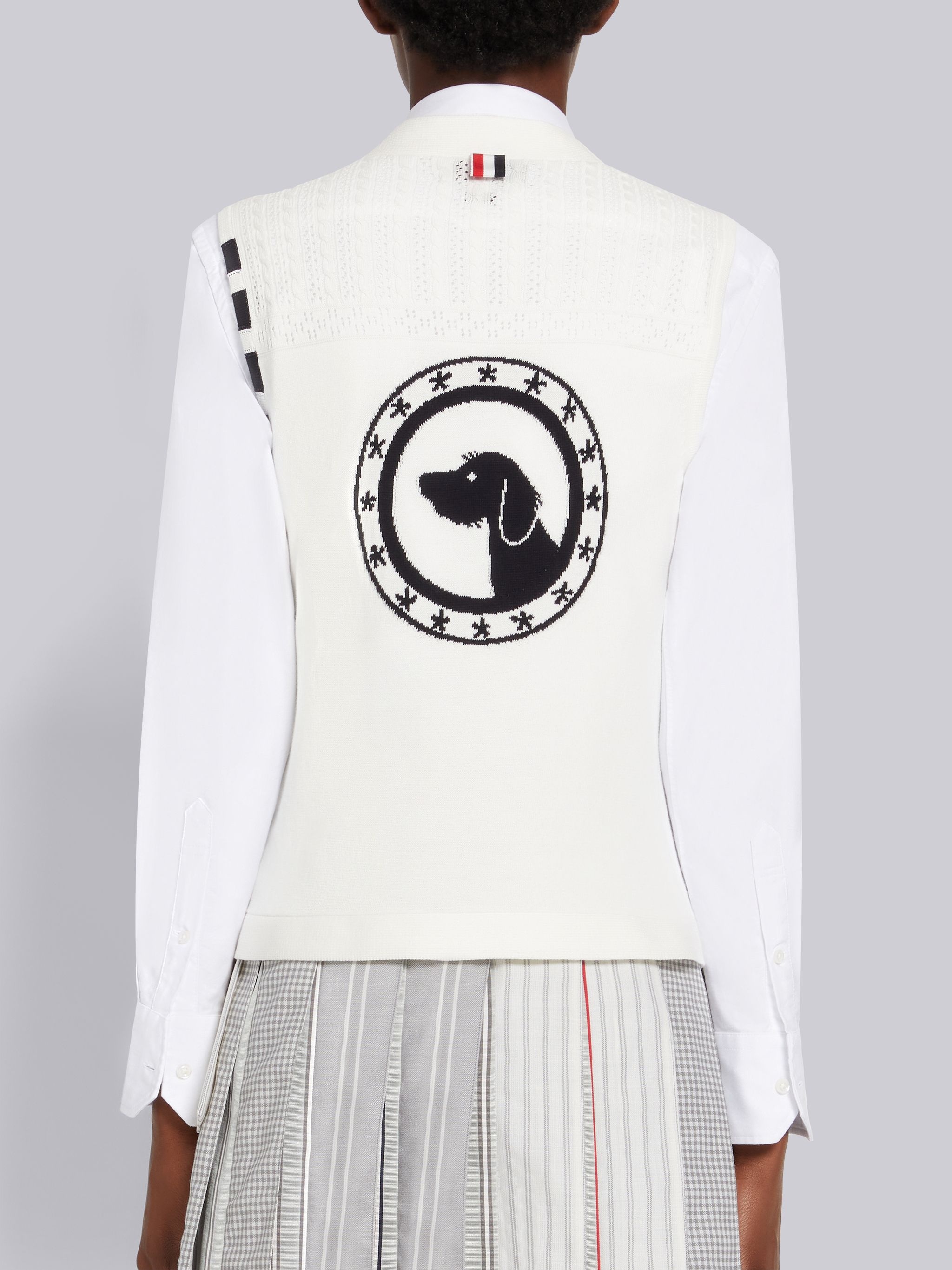 White Cotton Hector Medallion 4-Bar V-Neck Vest - 3