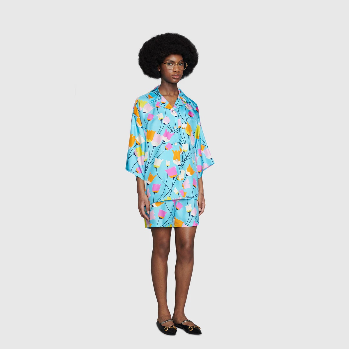 Tulip print silk shorts - 2