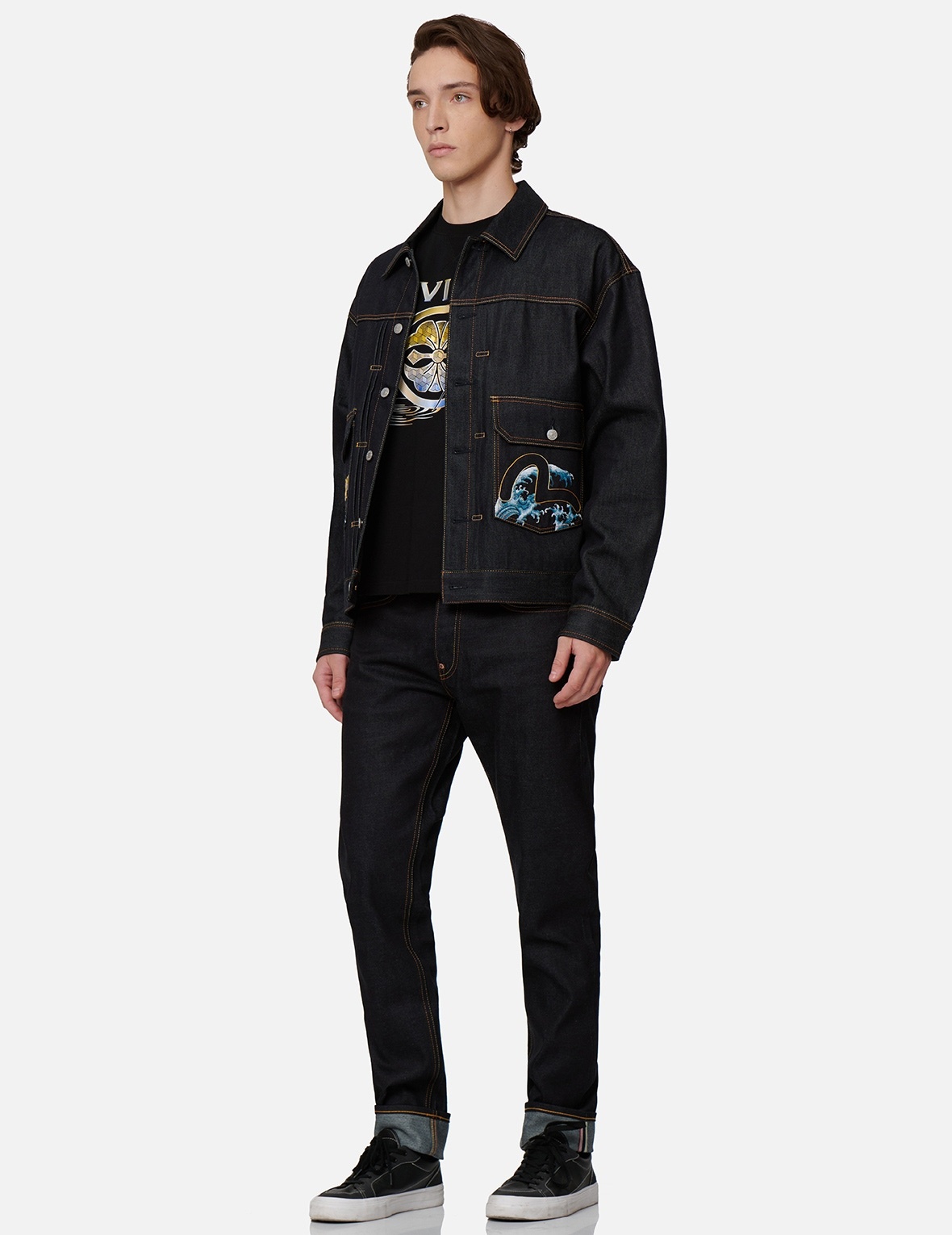 “THE GOD OF FORTUNE RIDING WAVES” DAICOCK EMBROIDERY DENIM JACKET - 4
