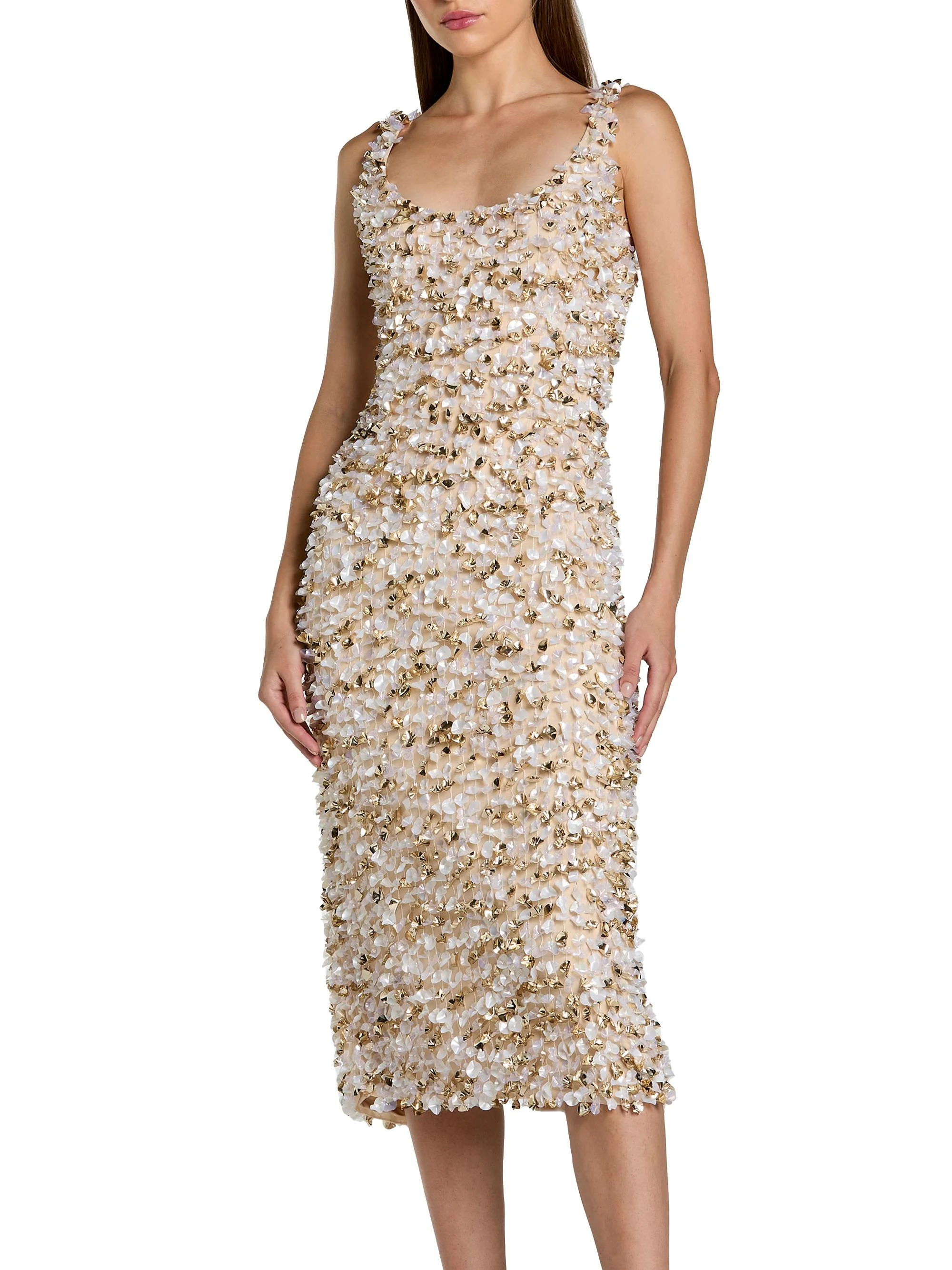 Women's Paillette Beaded Sheath Midi-Dress - Oyster - 1